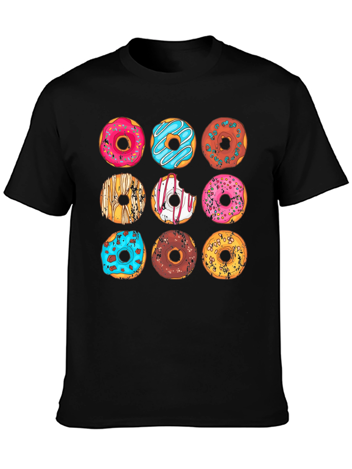 Black Donut Pattern Graphic T-Shirt - Black view 3