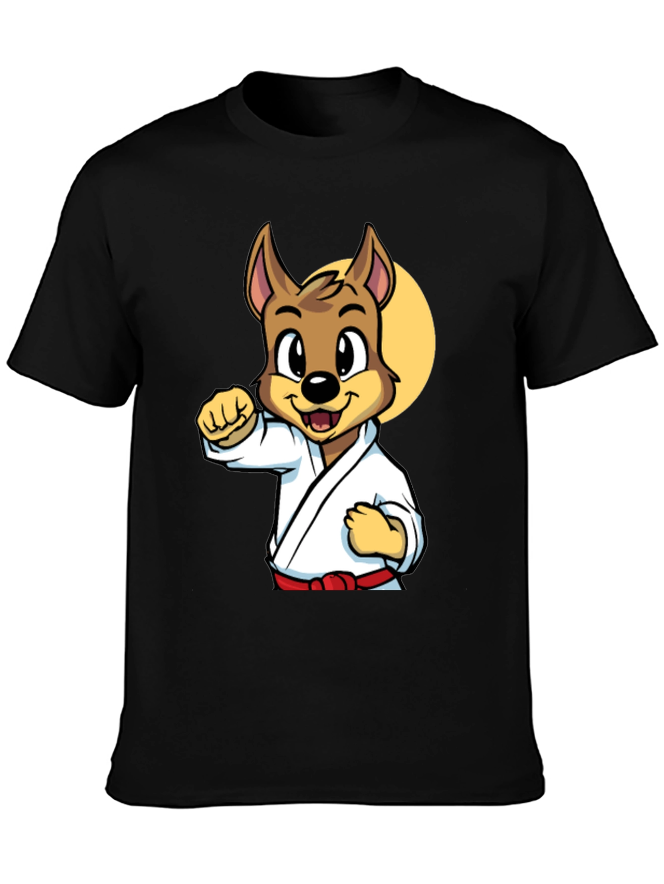 Black Karate Dog Cartoon Graphic T-Shirt - Black view 3