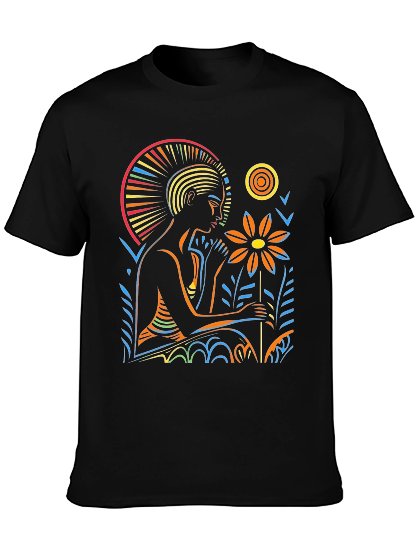 Black Artistic Graphic T-Shirt - Relaxing Figure view 3