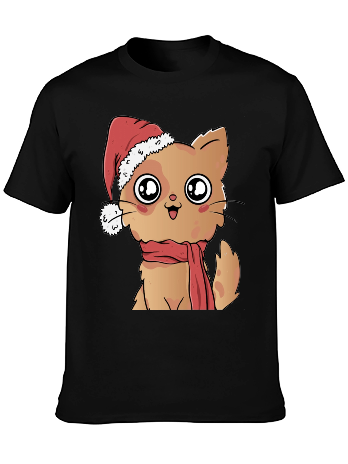 Black Cute Cat Christmas T-Shirt view 3