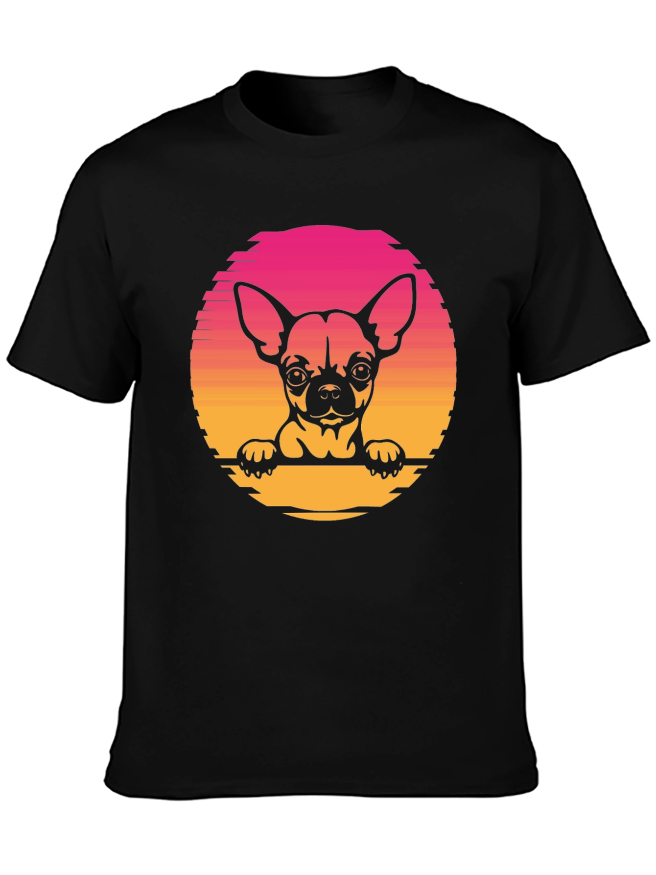 Black Chihuahua Sunset Graphic Tee - Unisex Black T-Shirt view 3