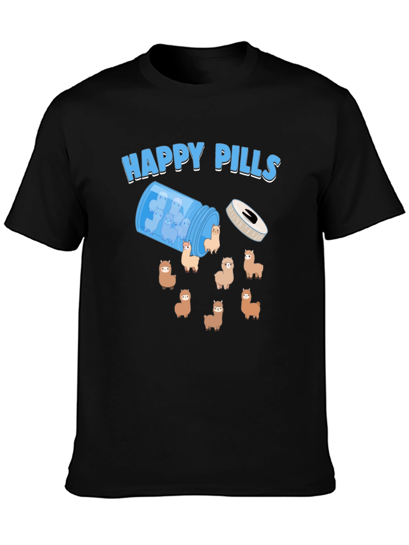 Black Happy Pills Alpaca T-Shirt - Cute & Quirky Design view 3