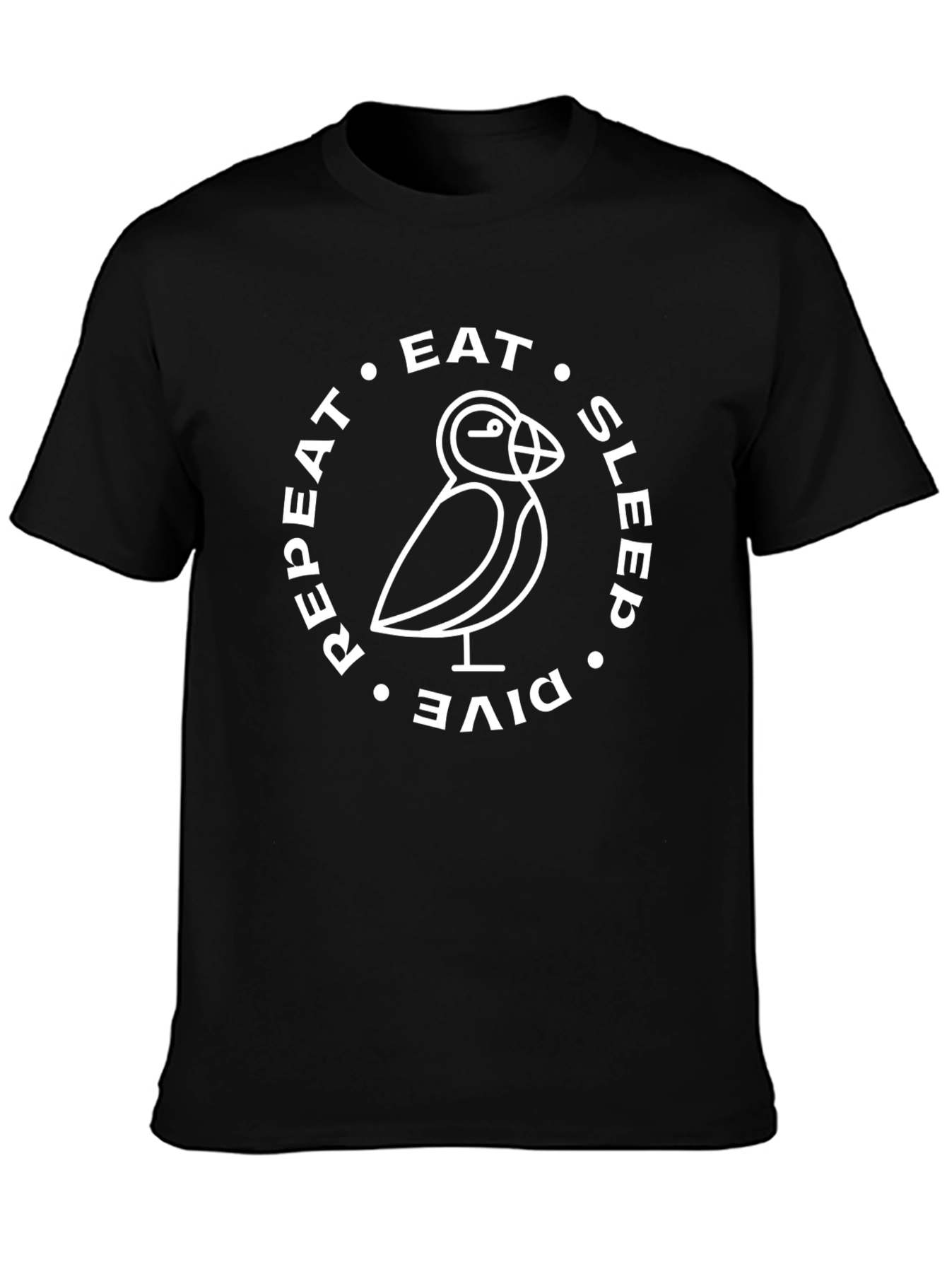 Black Eat Sleep Dive Repeat Puffin T-Shirt view 3