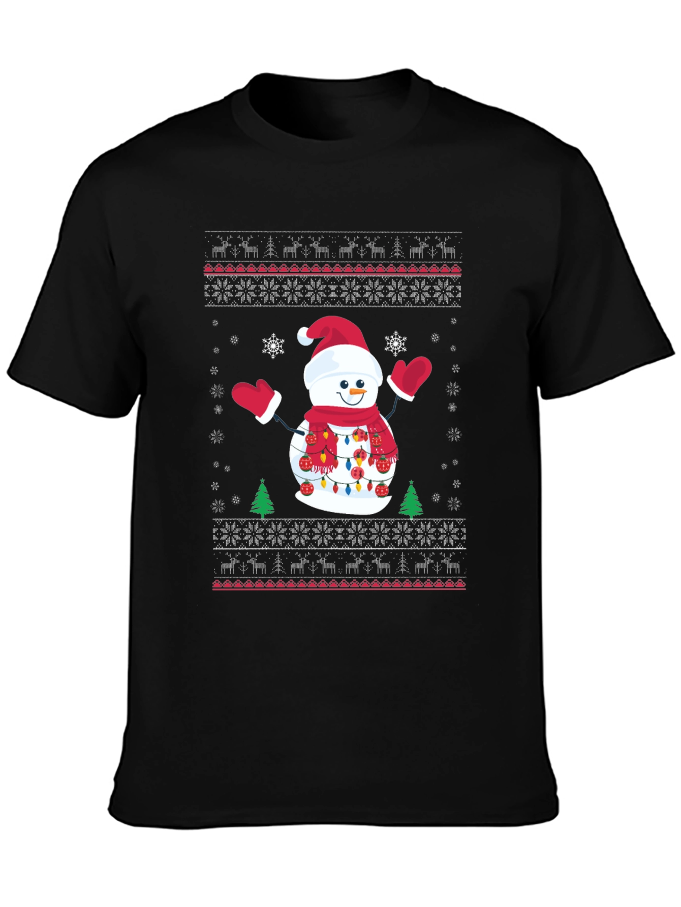 Black Festive Snowman Ugly Christmas T-Shirt view 3