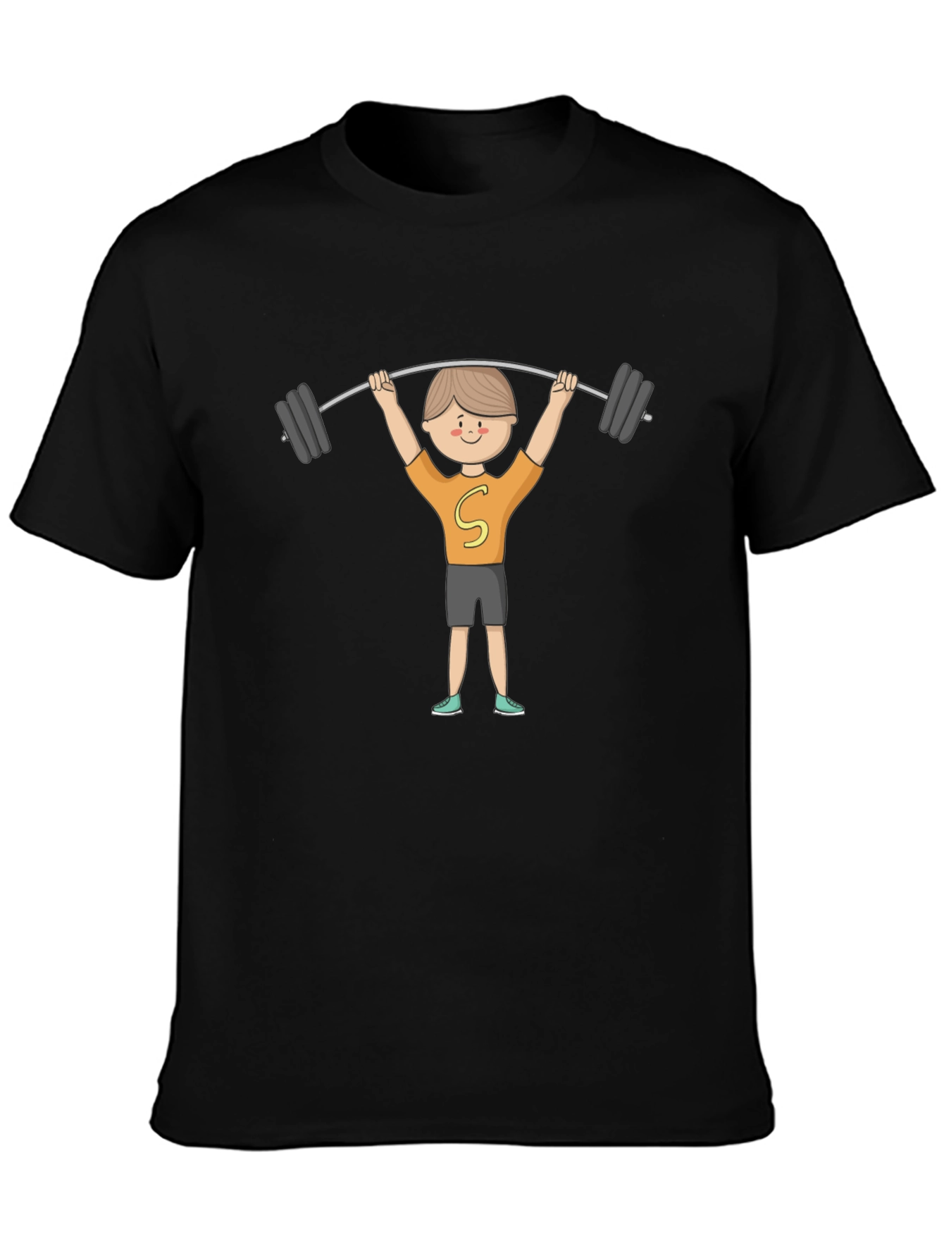 Black Cartoon Weightlifter Graphic Tee view 3