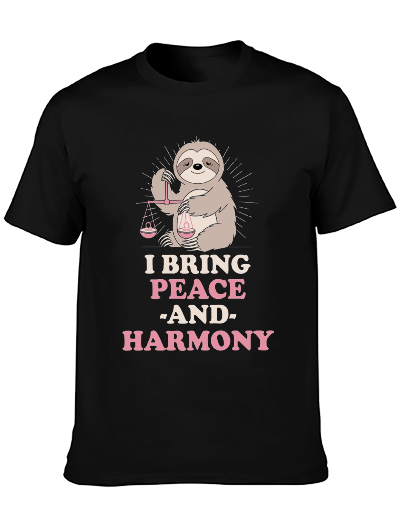 Black Peace & Harmony Sloth Graphic T-Shirt view 3