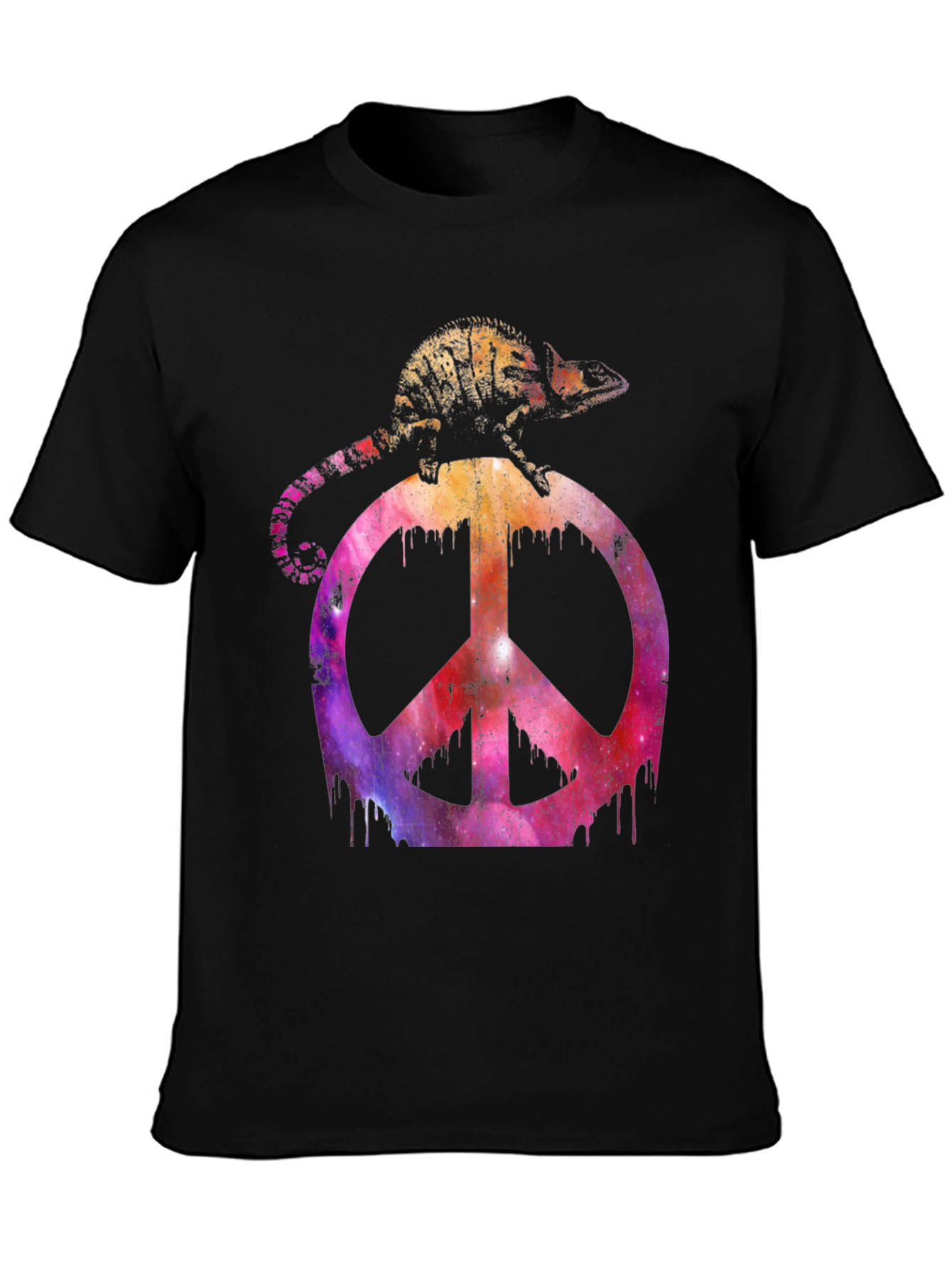 Black Chameleon Peace Sign Graphic T-Shirt view 3