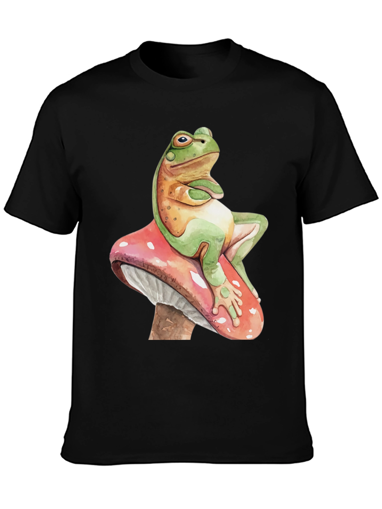 Black Frog on Mushroom T-Shirt - Relaxed Funny Graphic Tee view 3