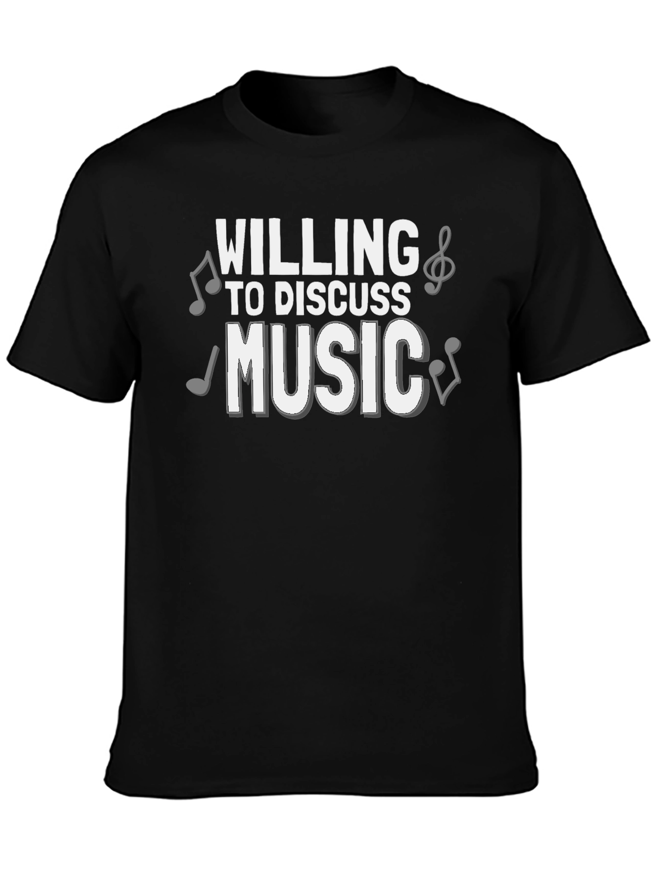 Black Willing to Discuss Music T-Shirt - Black Cotton Tee view 3