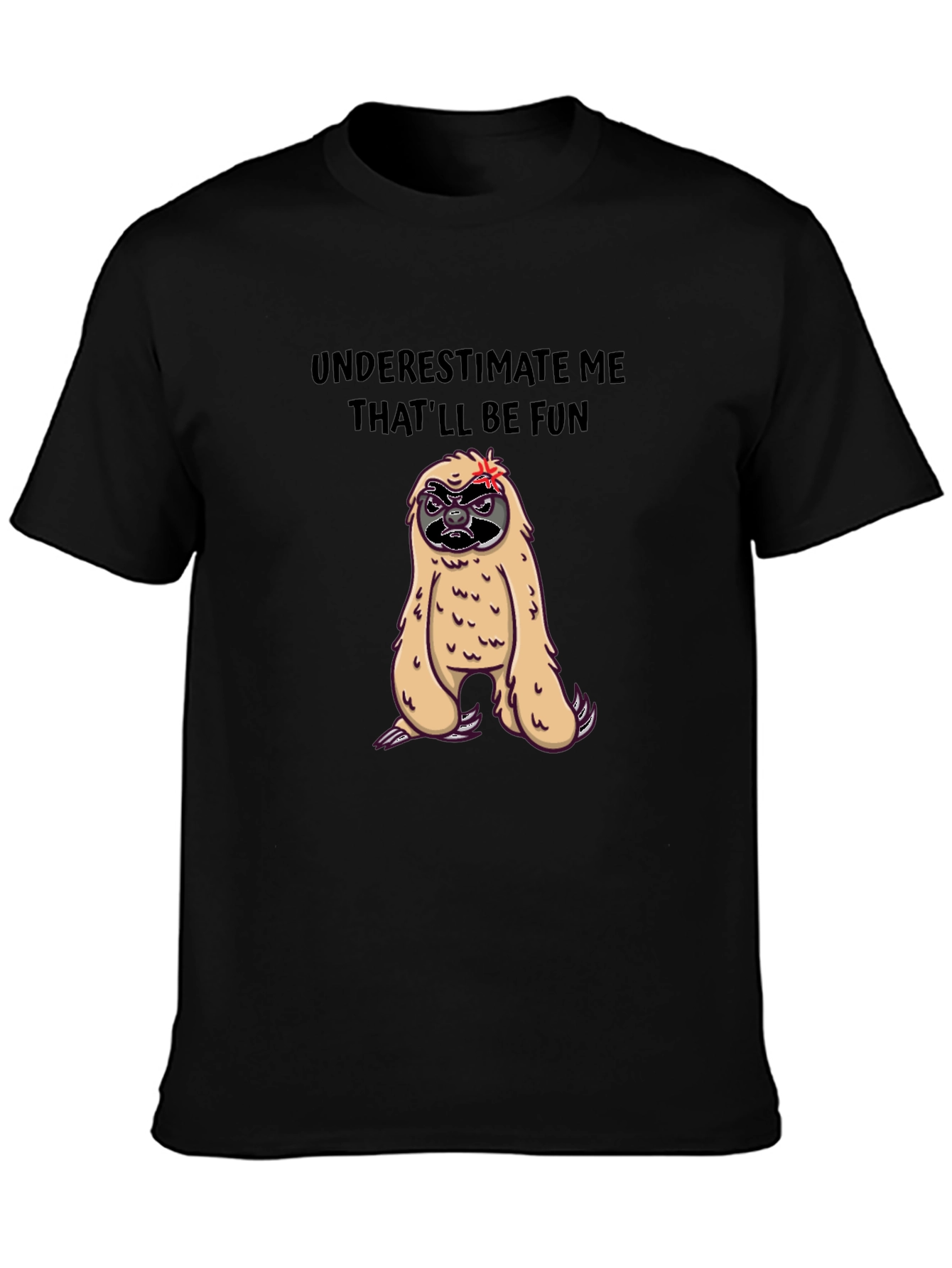 Black Funny Sloth Graphic Tee - Underestimate Me T-Shirt view 3