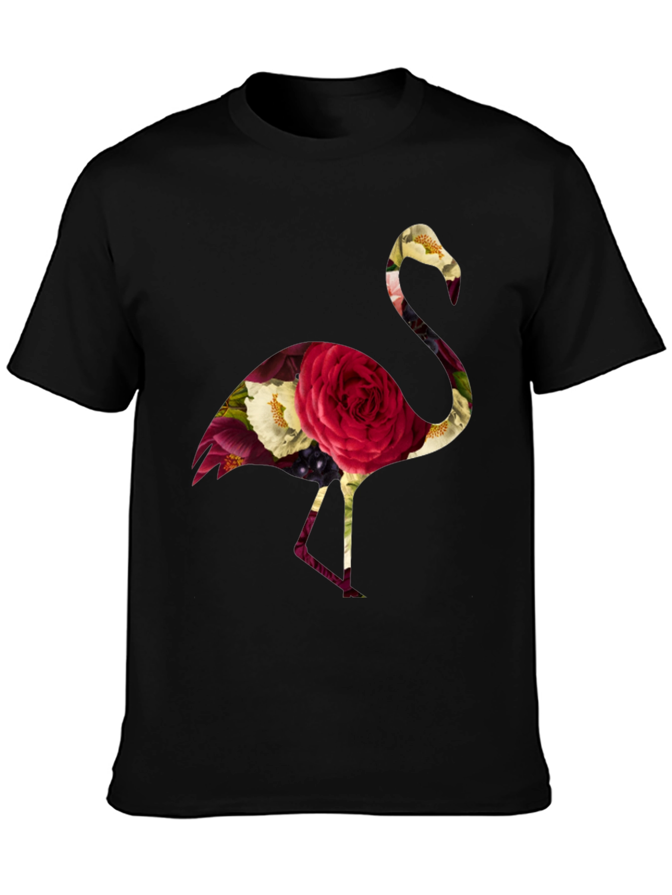 Black Floral Flamingo Graphic Tee - Black view 3