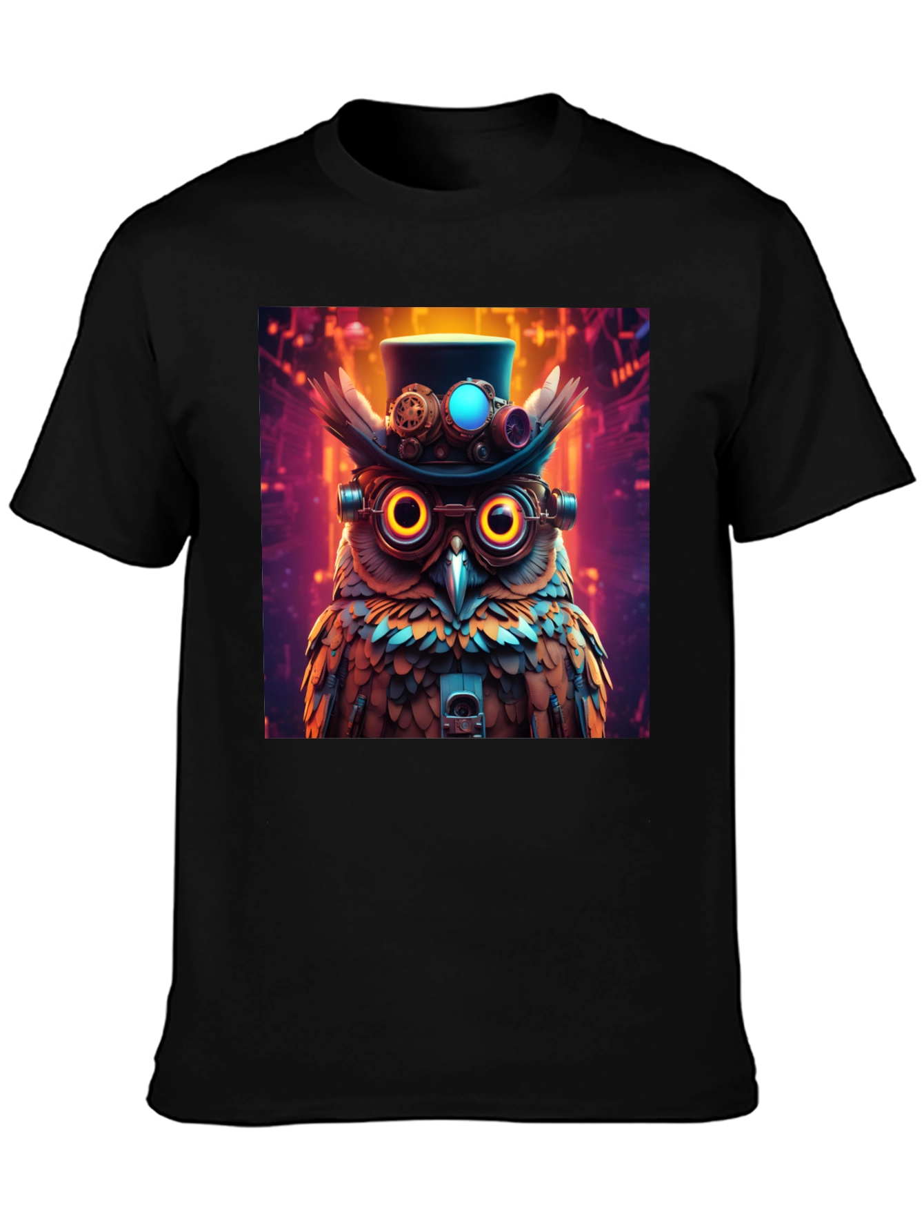 Black Steampunk Owl T-Shirt - Unique Graphic Tee view 3