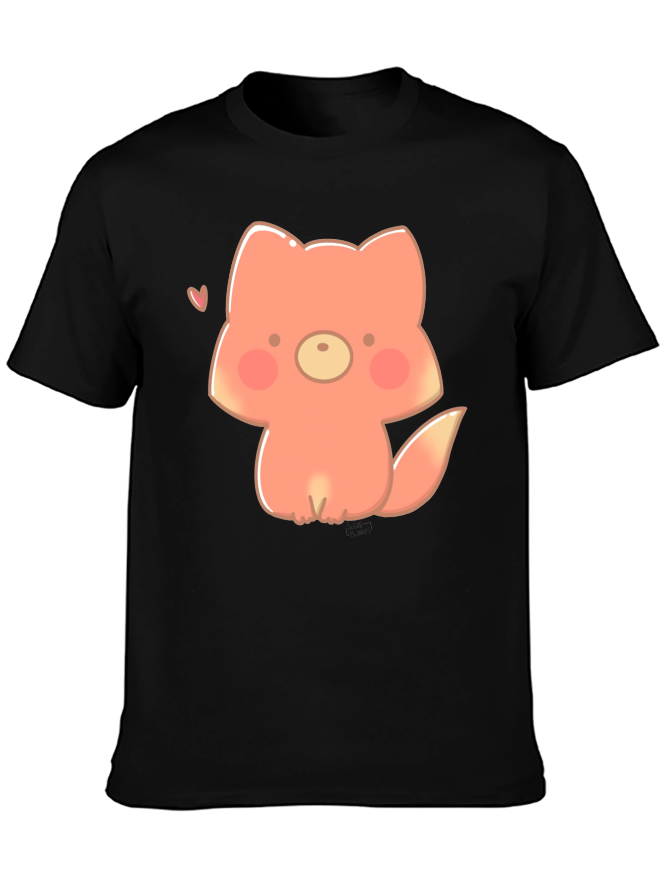 Black Cute Cartoon Fox Black T-Shirt view 3