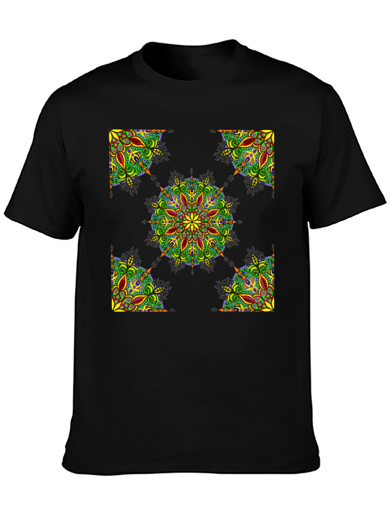 Black Black Mandala Print T-Shirt view 3