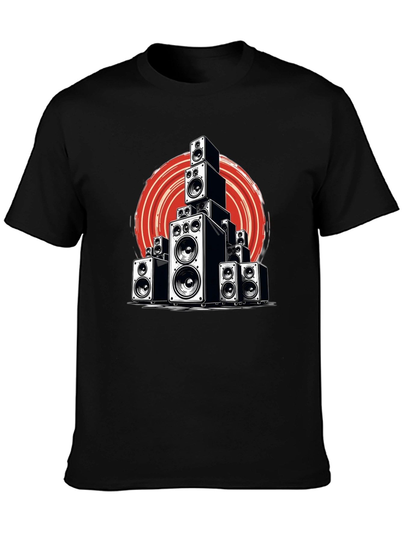 Black Speaker Stack Graphic Tee - Music Lover T-Shirt view 3