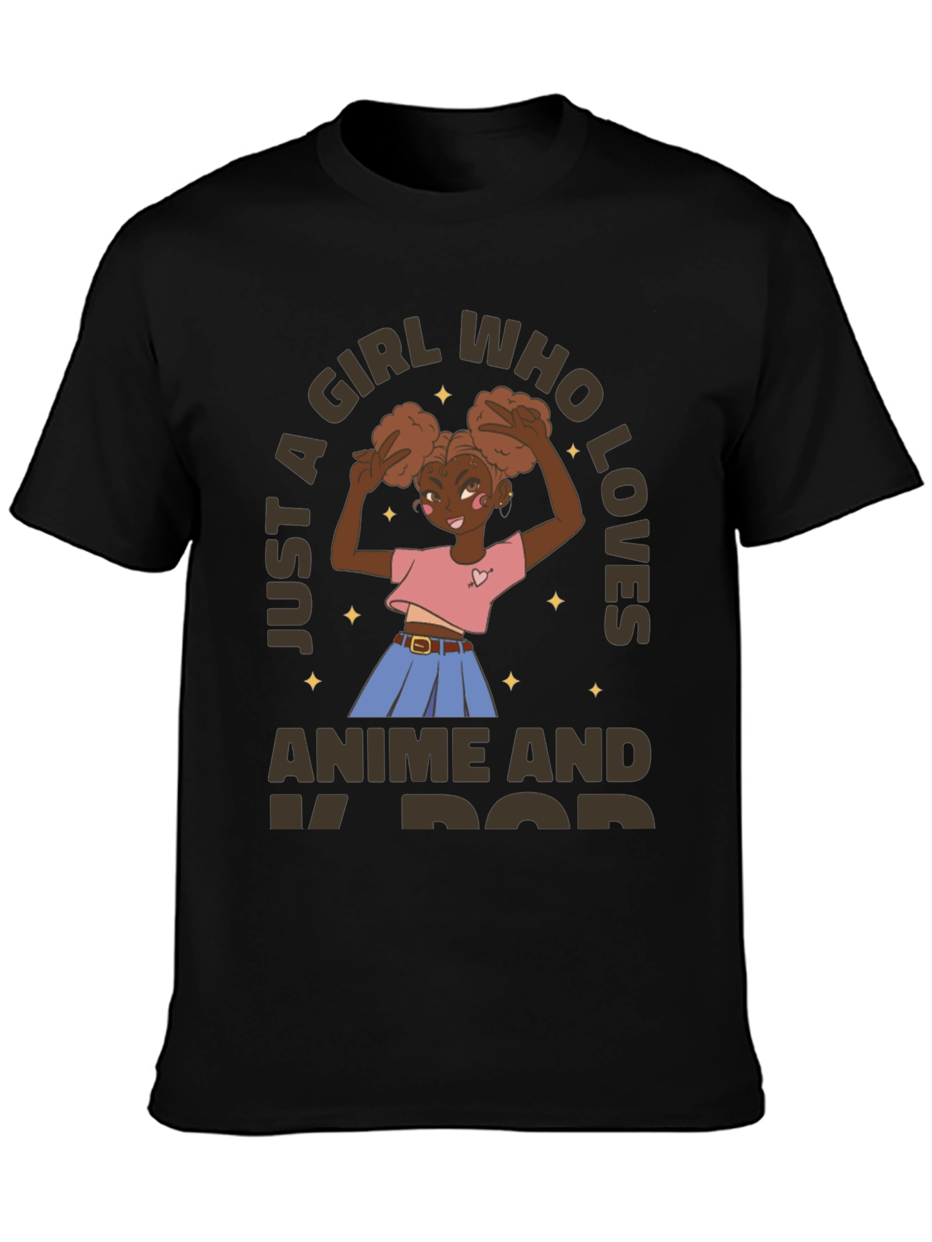 Black Anime & K-Pop Girl's Graphic T-Shirt view 3