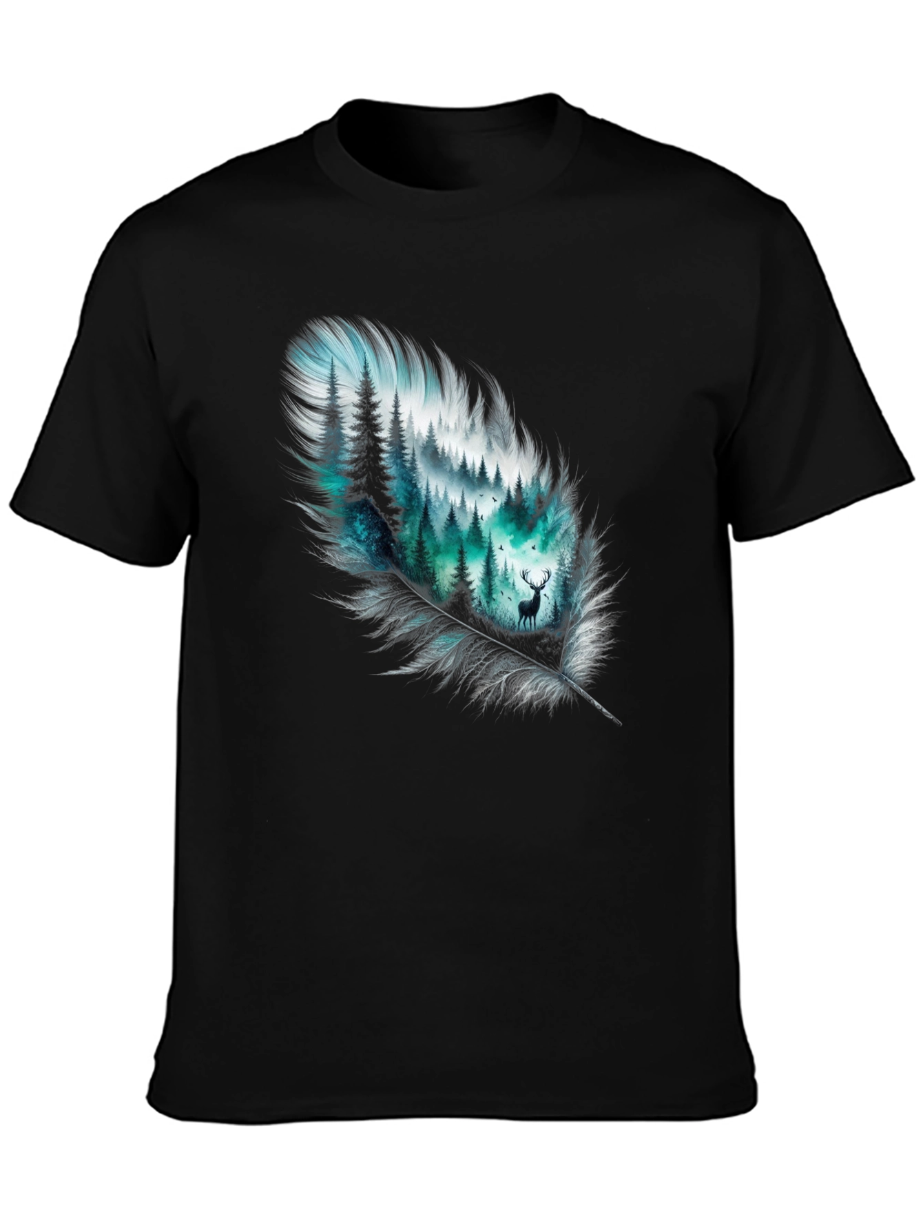 Black Feather Forest Graphic Tee - Nature Inspired Design view 3