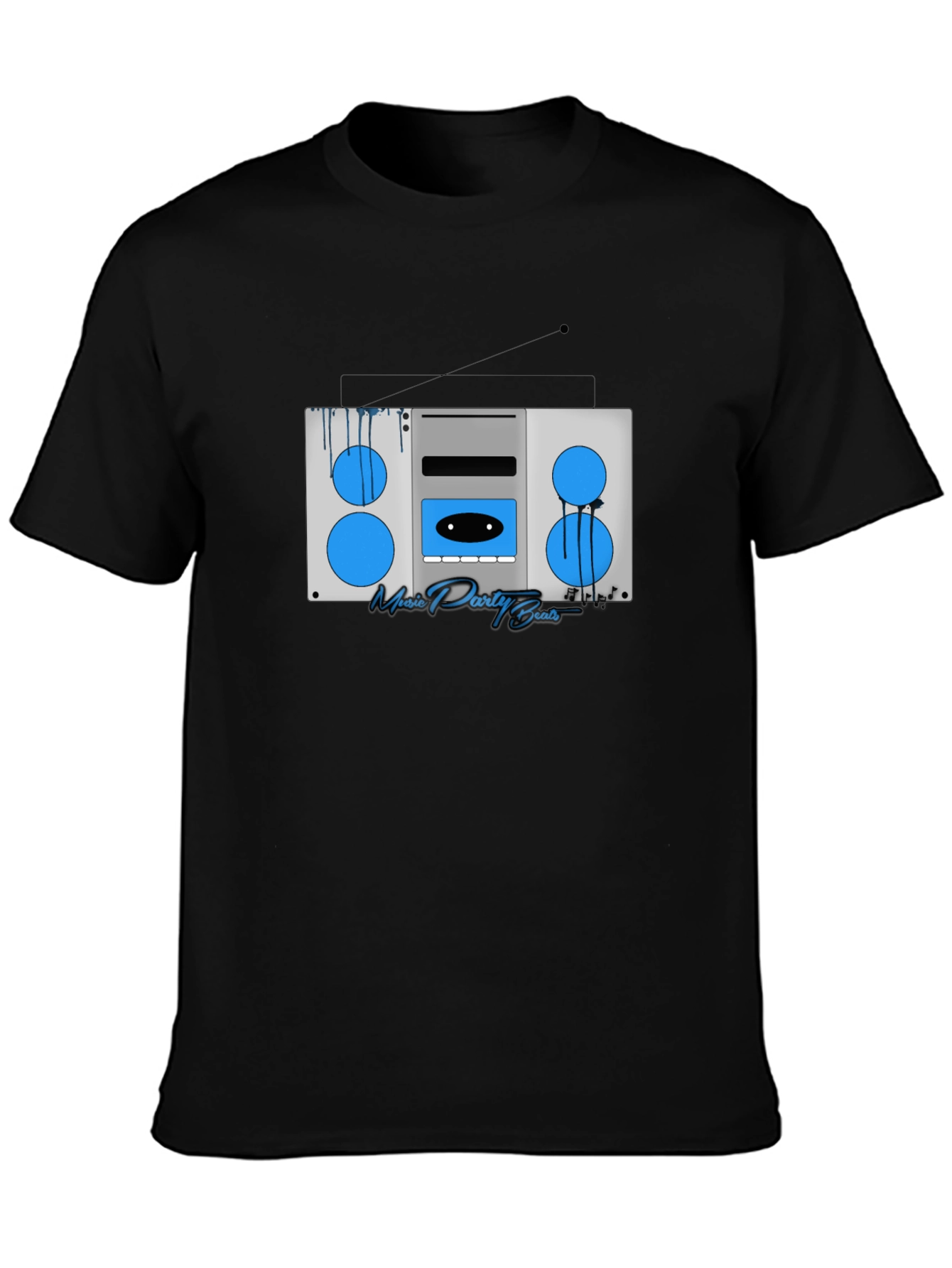 Black Retro Boombox Music T-Shirt view 3