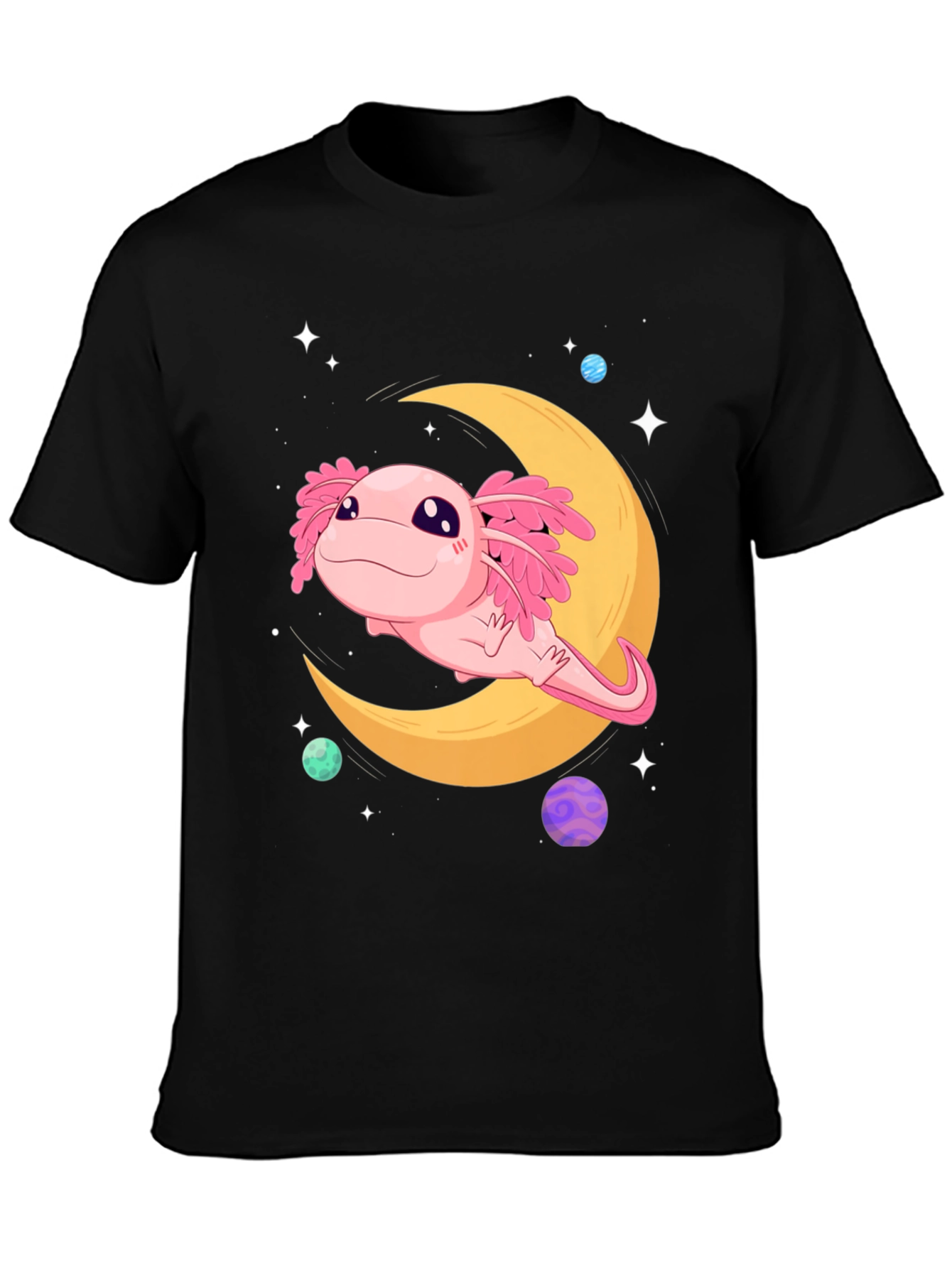 Black Axolotl Moon T-Shirt - Cute Space Design view 3