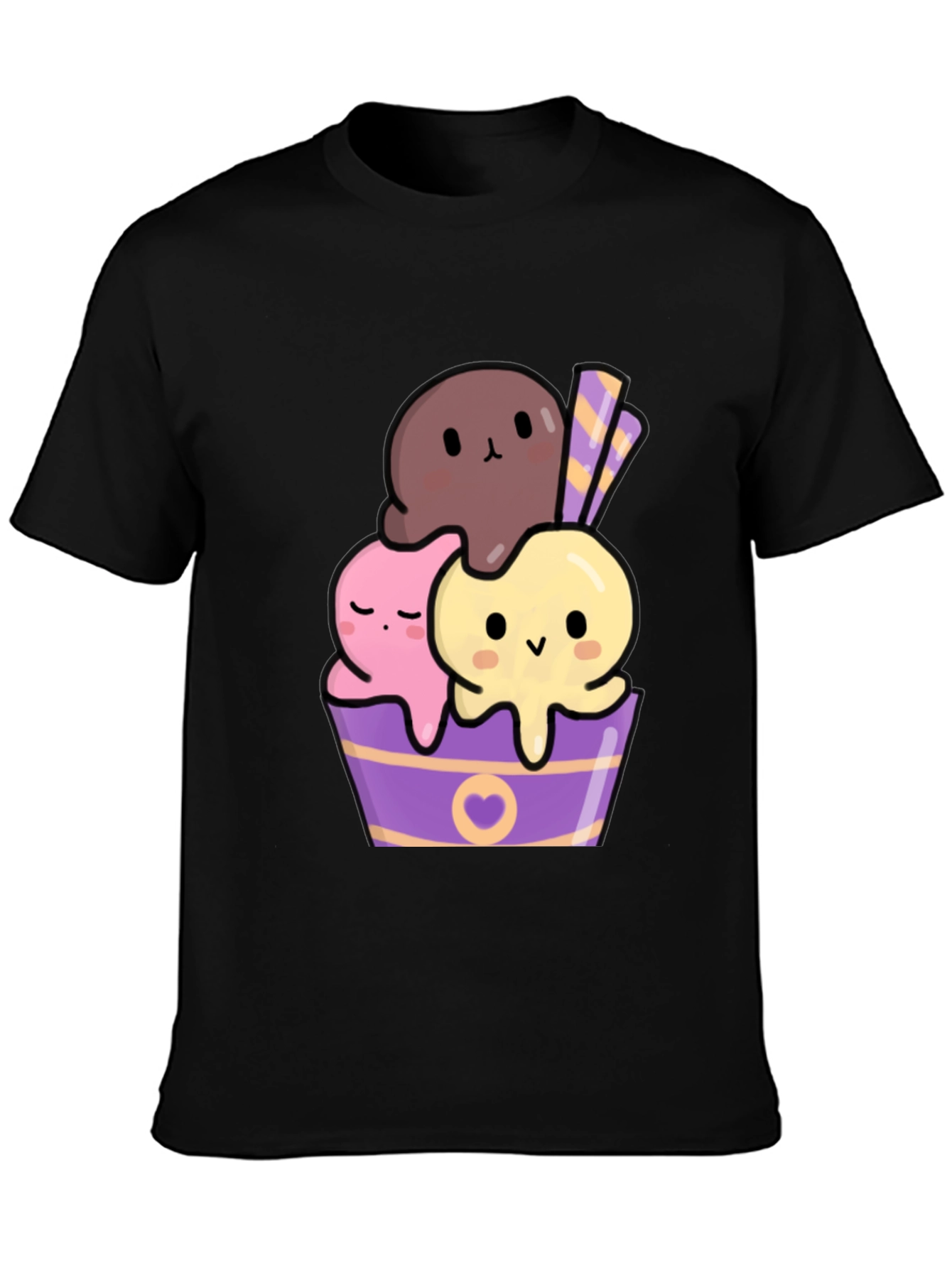 Black Cute Kawaii Ice Cream Graphic Tee view 3
