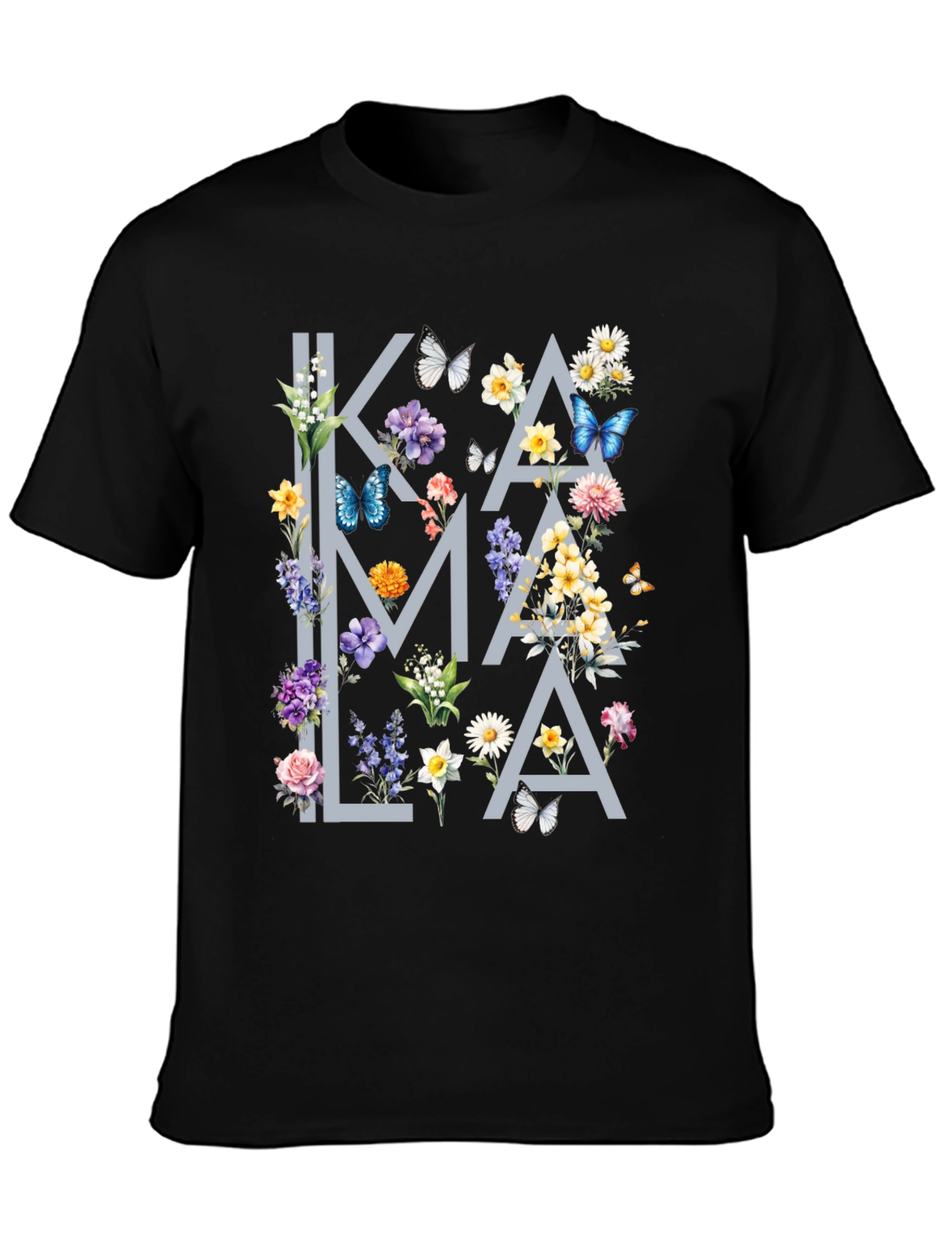 Black Floral Kamala T-Shirt - Stylish Graphic Tee view 3