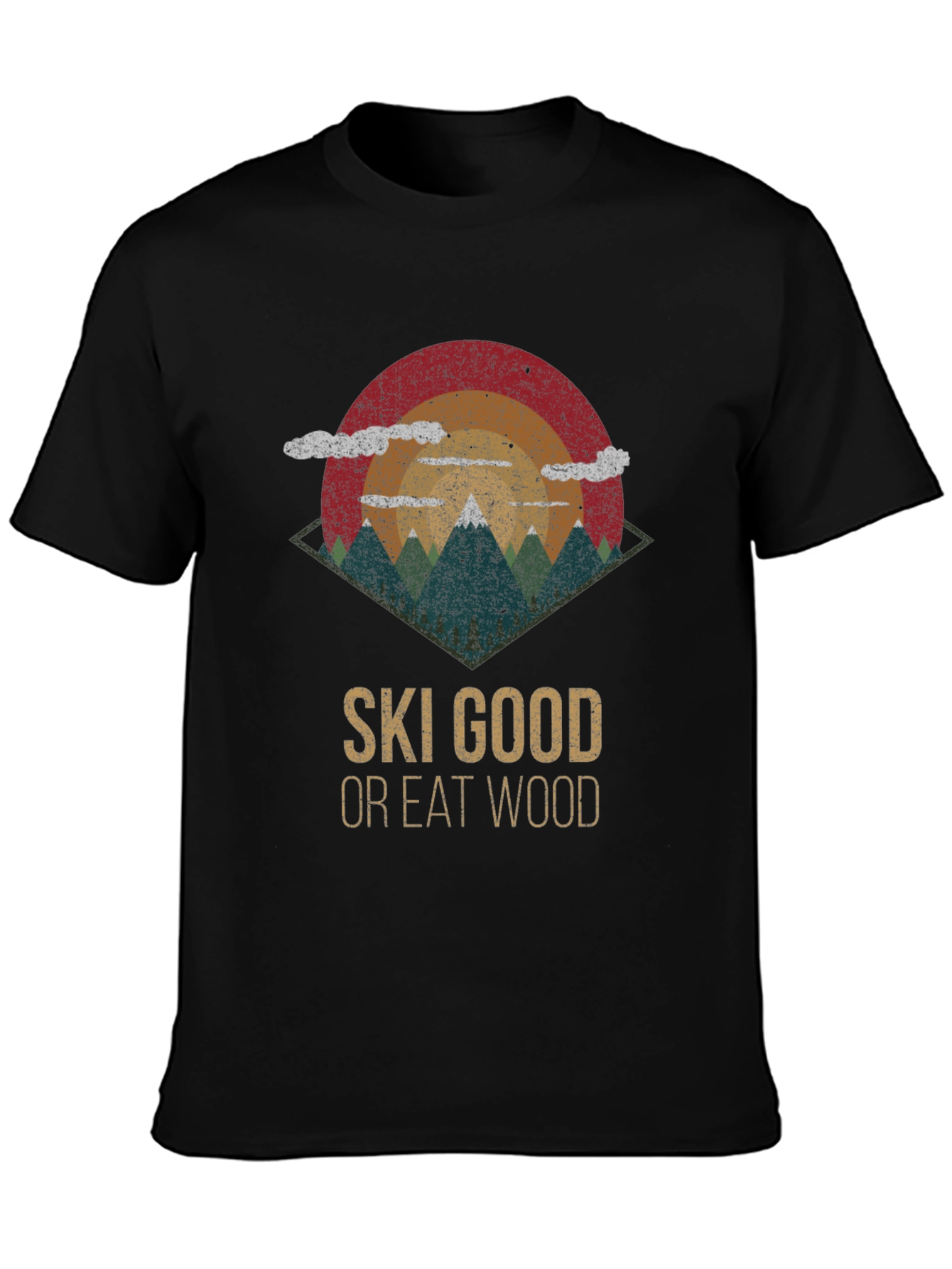 Black Ski Good Or Eat Wood Retro Graphic Tee view 3