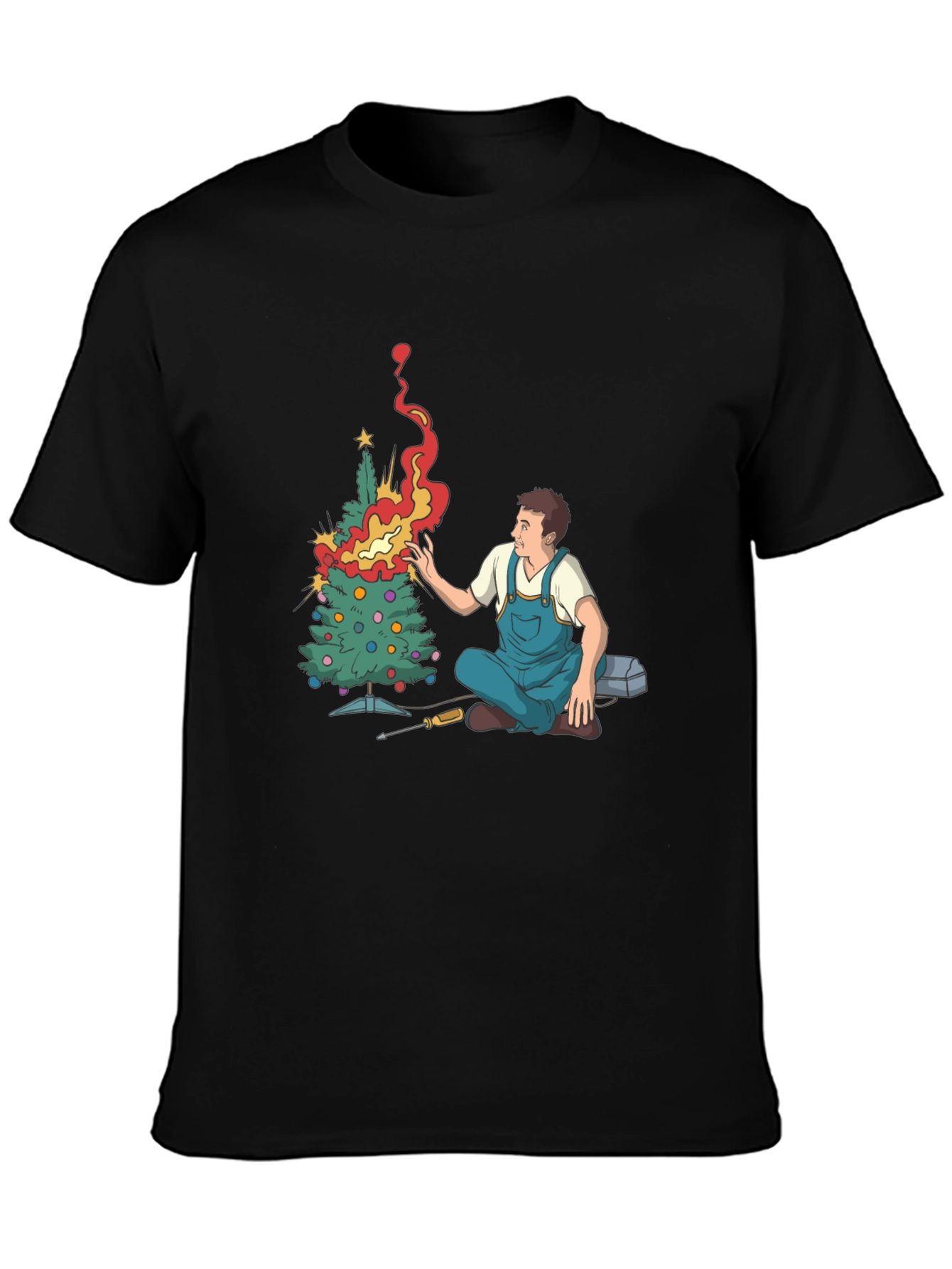 Black Burning Christmas Tree Graphic Tee view 3