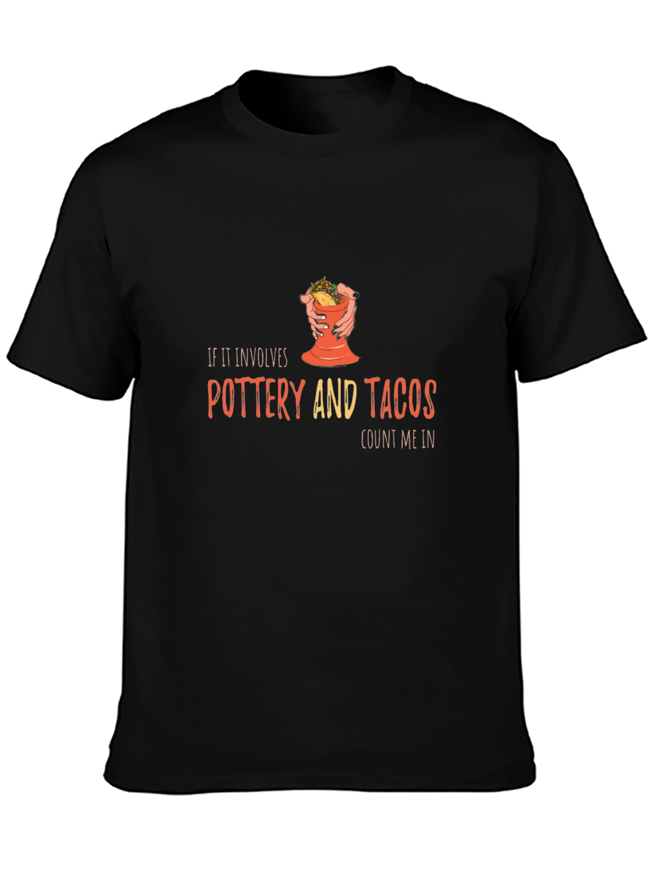 Black Pottery & Tacos Graphic Tee - Black Unisex T-Shirt view 3