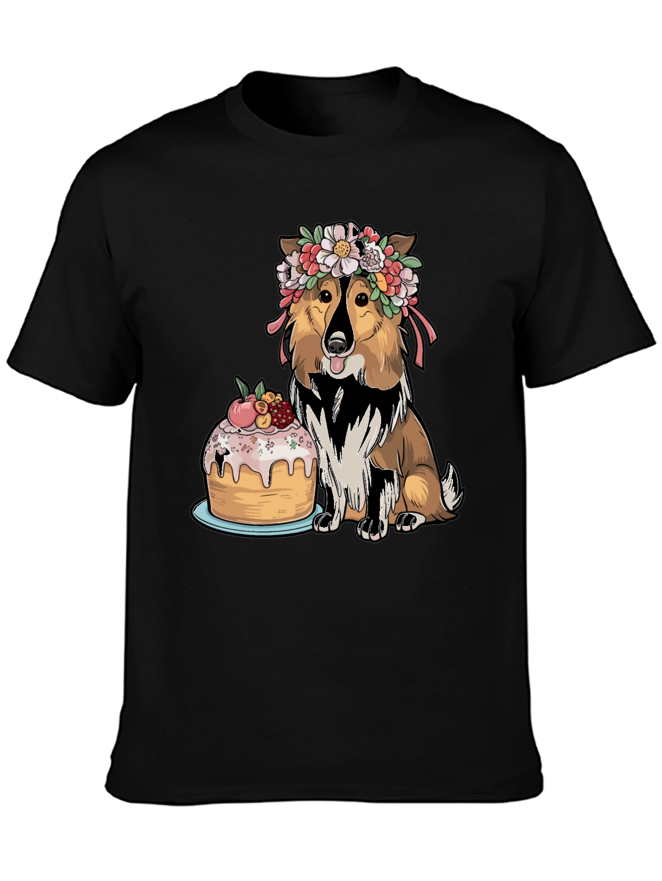 Black Dog with Cake Graphic Tee view 3