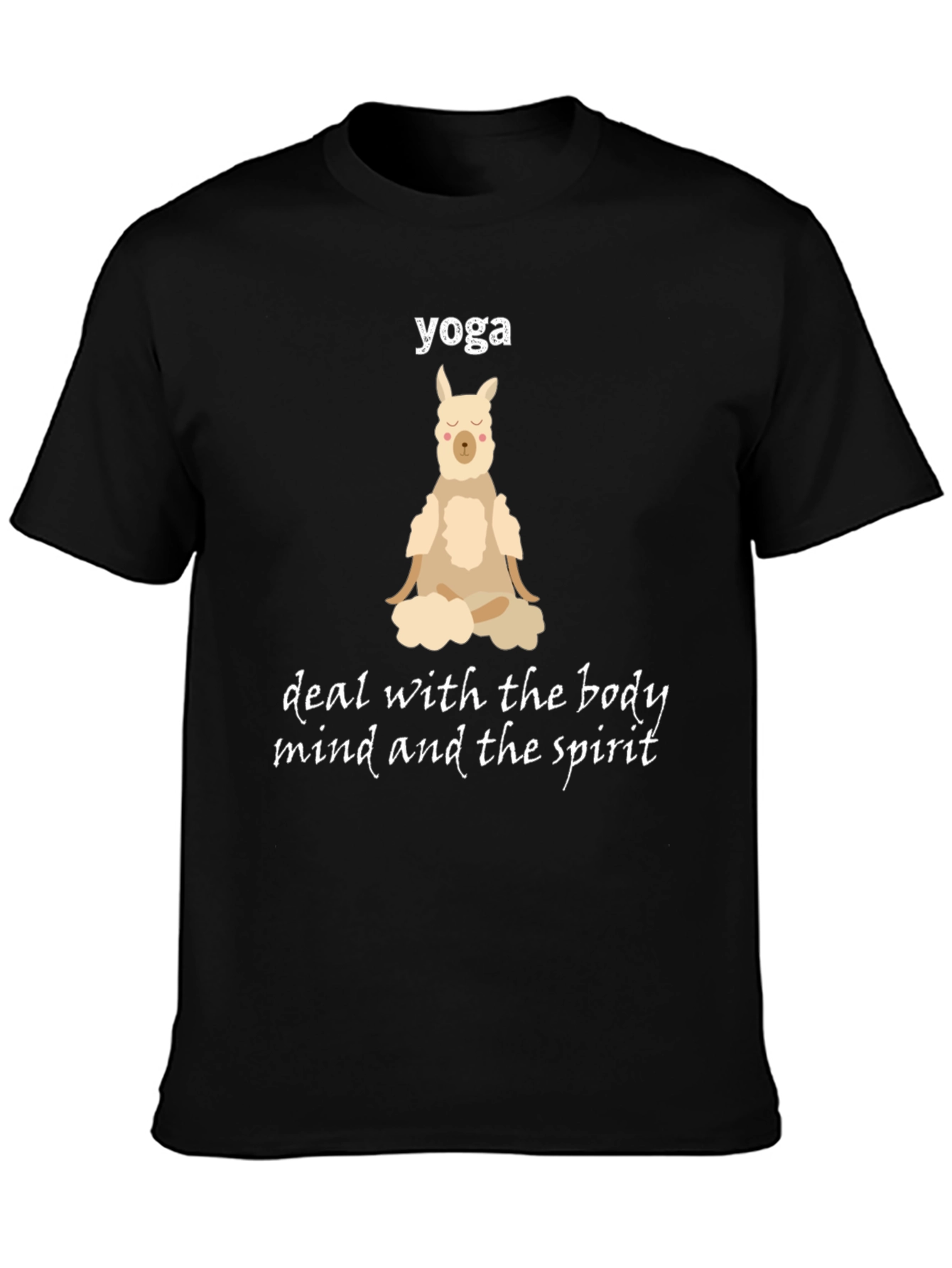 Black Yoga Llama T-Shirt - Body, Mind, Spirit view 3