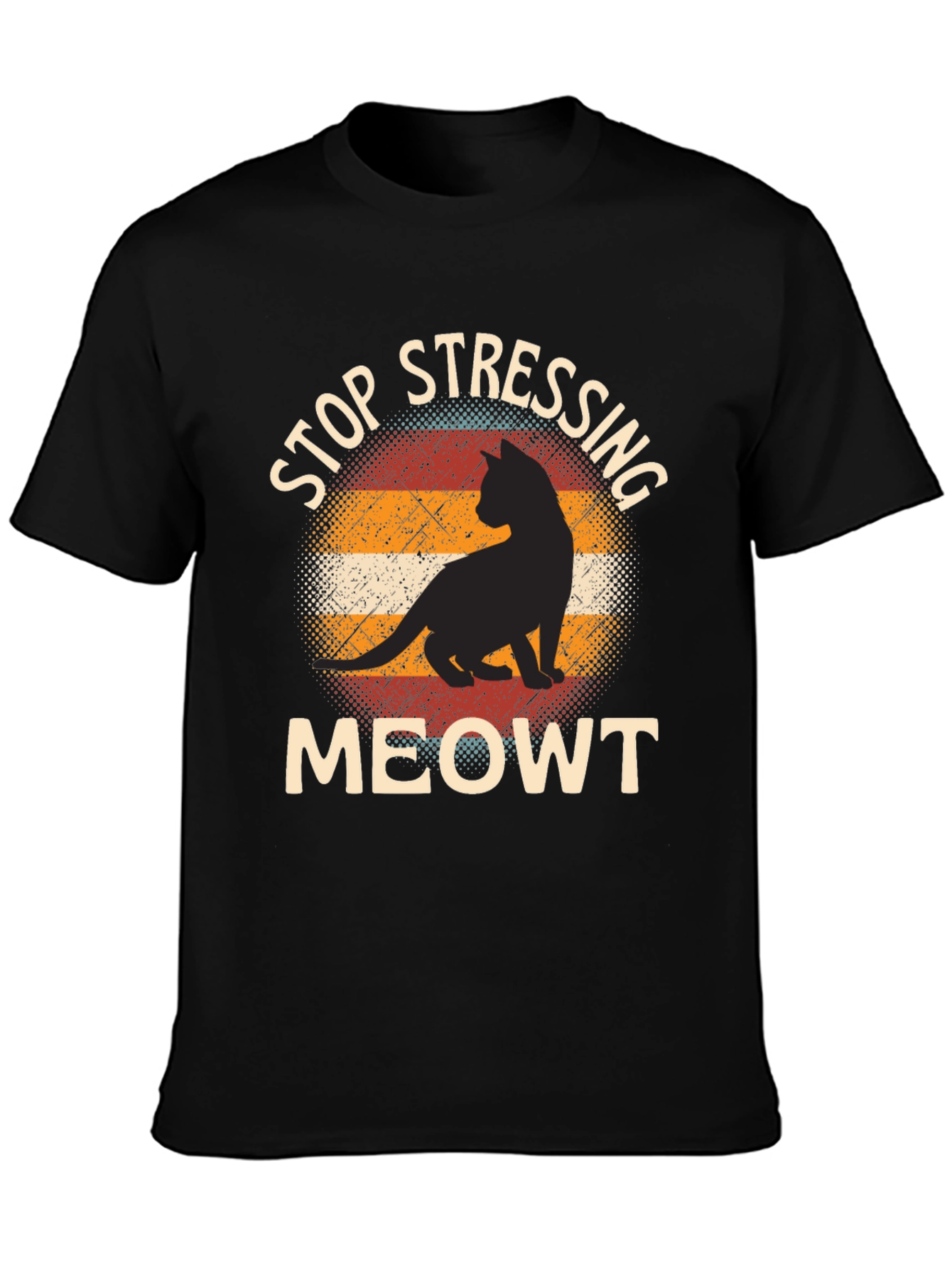 Black Stop Stressing Meowt Cat T-Shirt - Funny Cat Lover Tee view 3