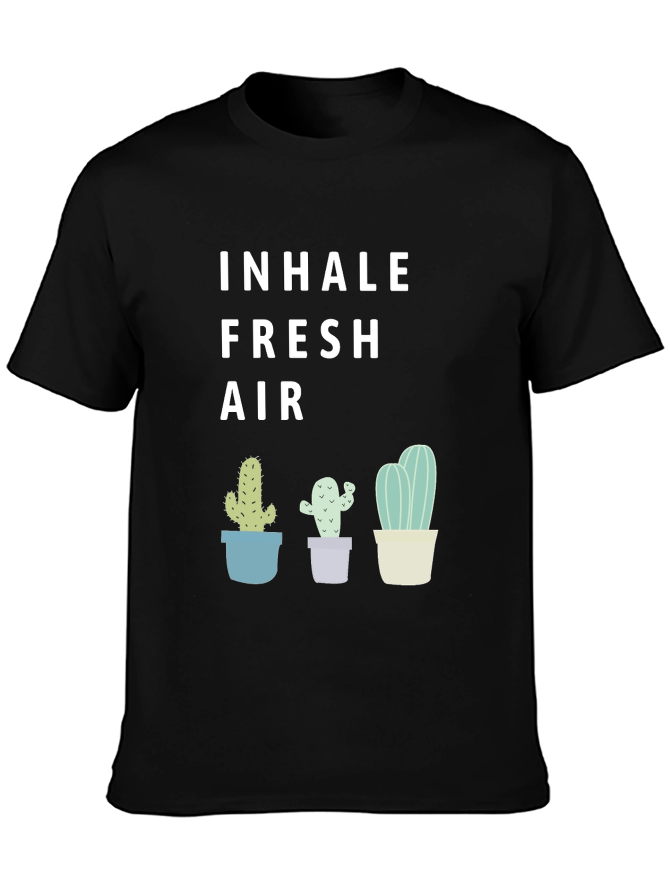 Black Inhale Fresh Air Cactus Graphic Tee - Unisex view 3