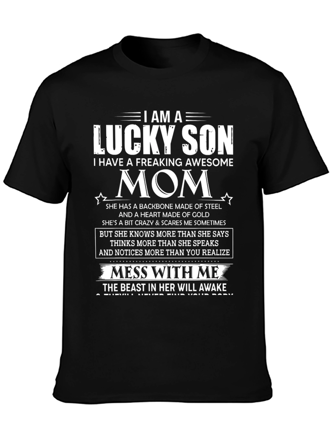 Black Lucky Son Awesome Mom Graphic T-Shirt view 3