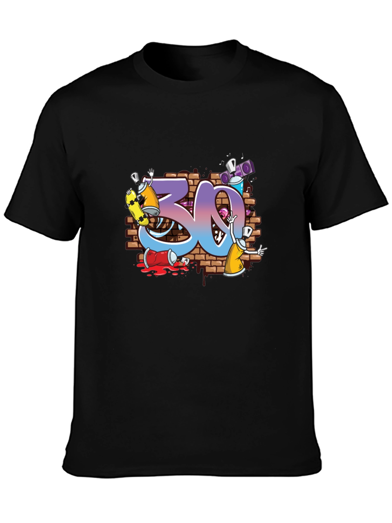 Black Graffiti Style Number 30 Graphic T-Shirt view 3