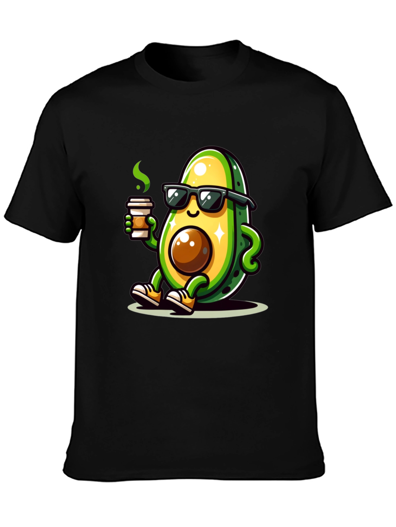 Black Cool Avocado Coffee T-Shirt view 3
