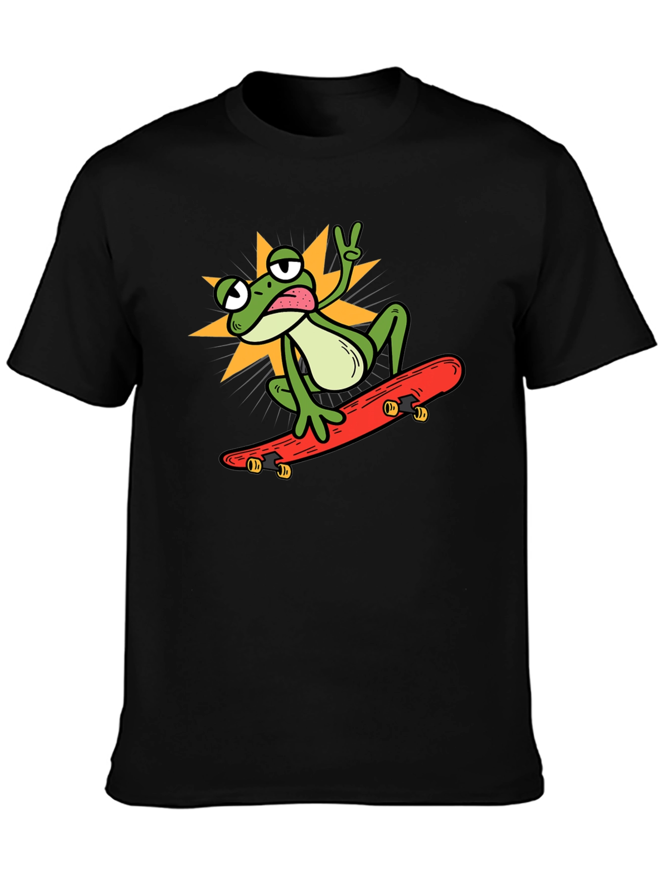 Black Cool Frog Skateboarder Graphic Tee view 3
