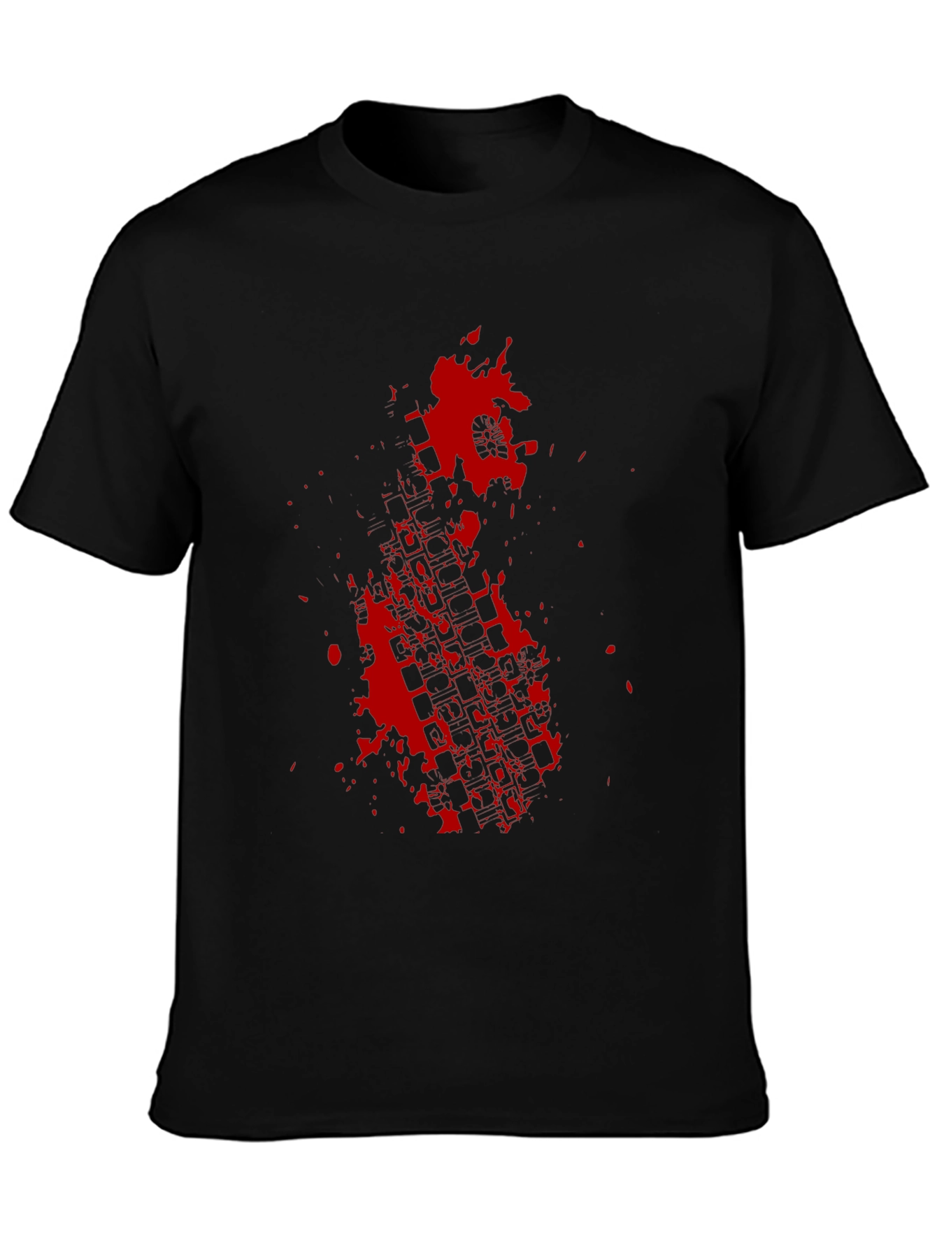 Black Black Tee with Red Tire Track Splatter Graphic view 3