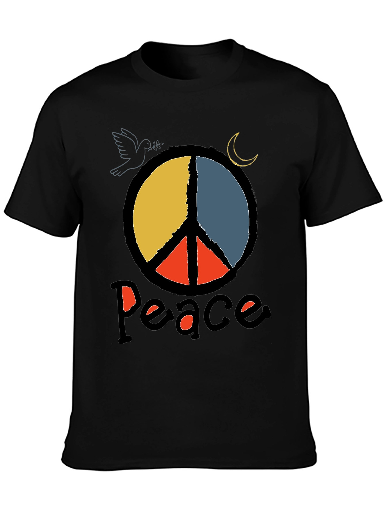 Black Peace Symbol Graphic Tee - Black Crewneck T-Shirt view 3