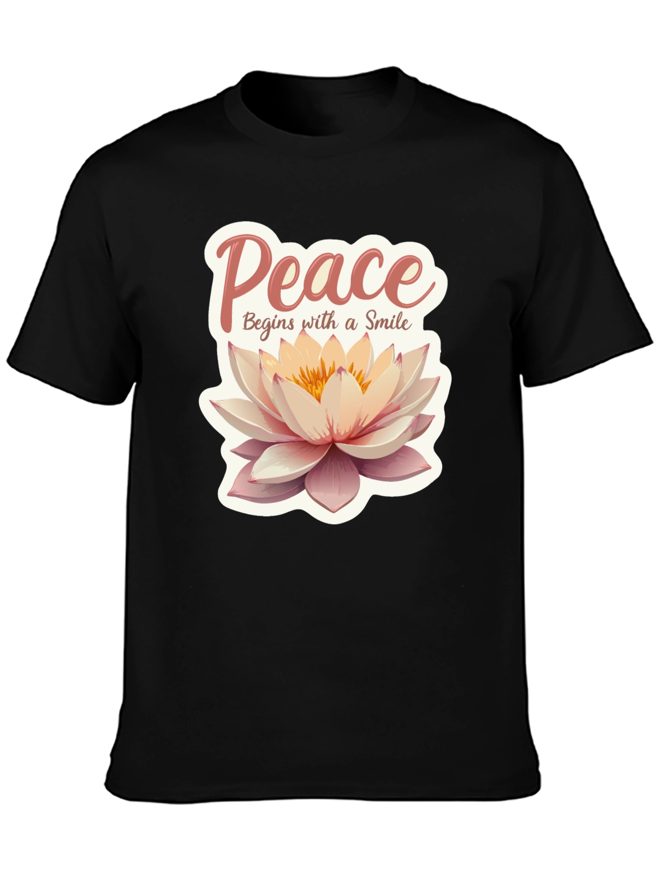 Black Peace Begins With a Smile Lotus Flower Graphic Tee view 3