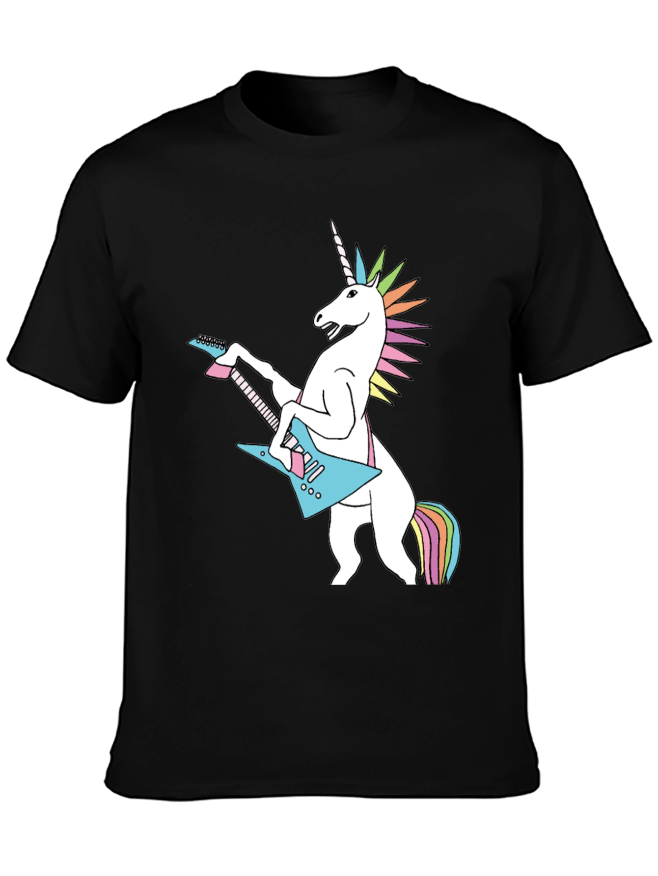 Black Unicorn Rock Guitar Black T-Shirt - Novelty Graphic Tee view 3