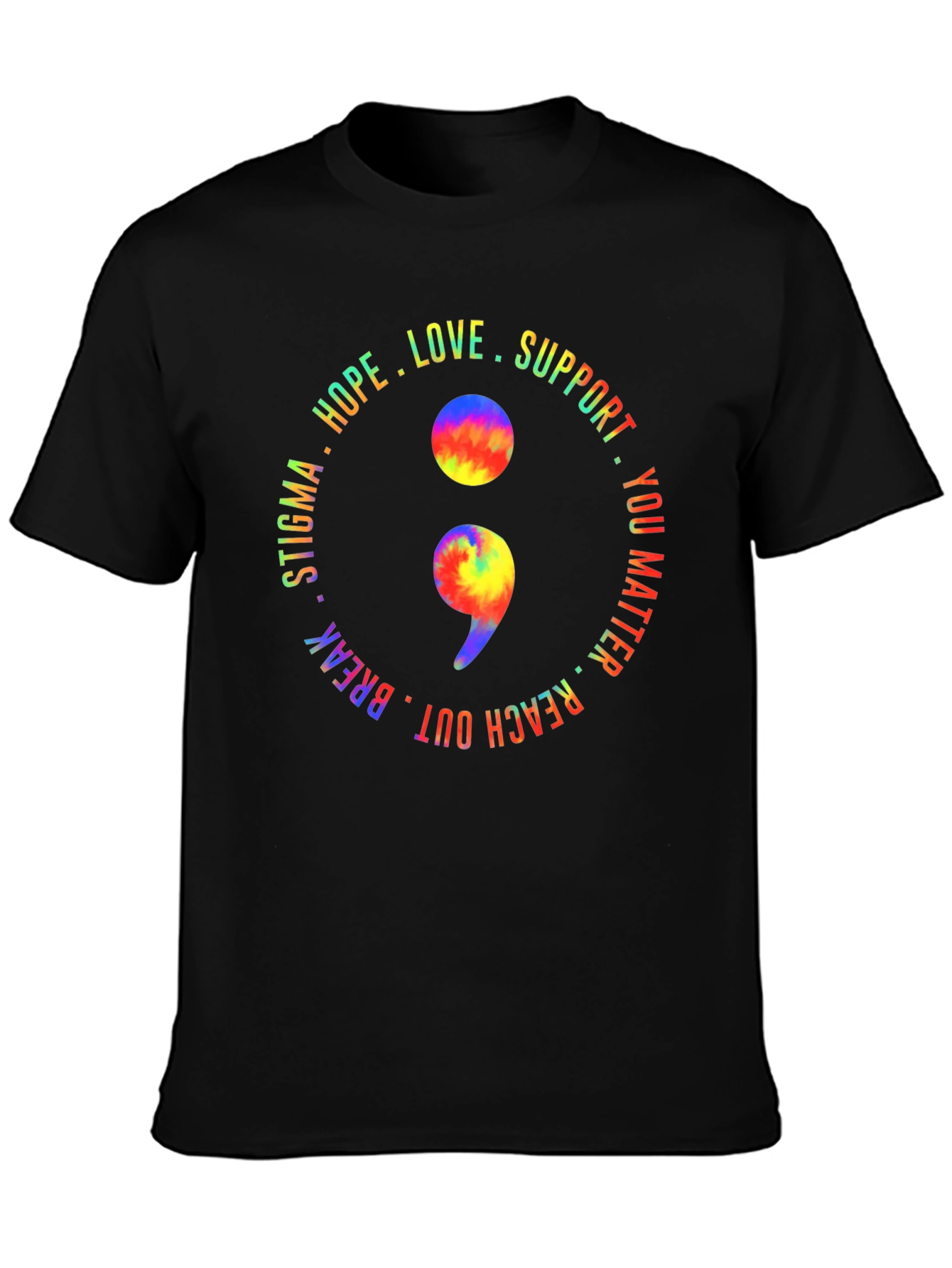 Black Semicolon Mental Health Awareness T-Shirt view 3