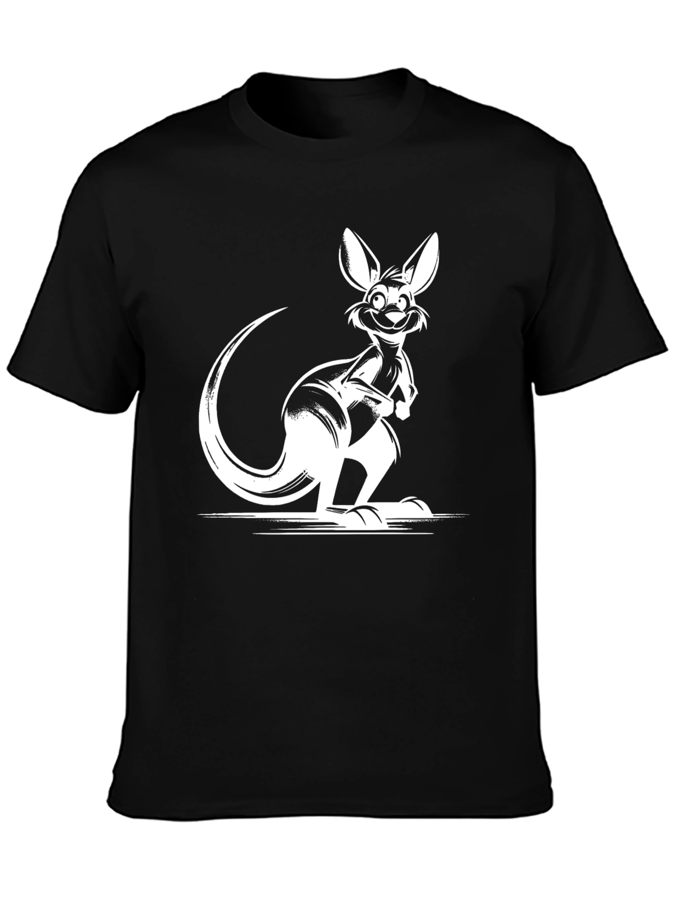 Black Cool Kangaroo Graphic Tee - Black Cotton T-Shirt view 3