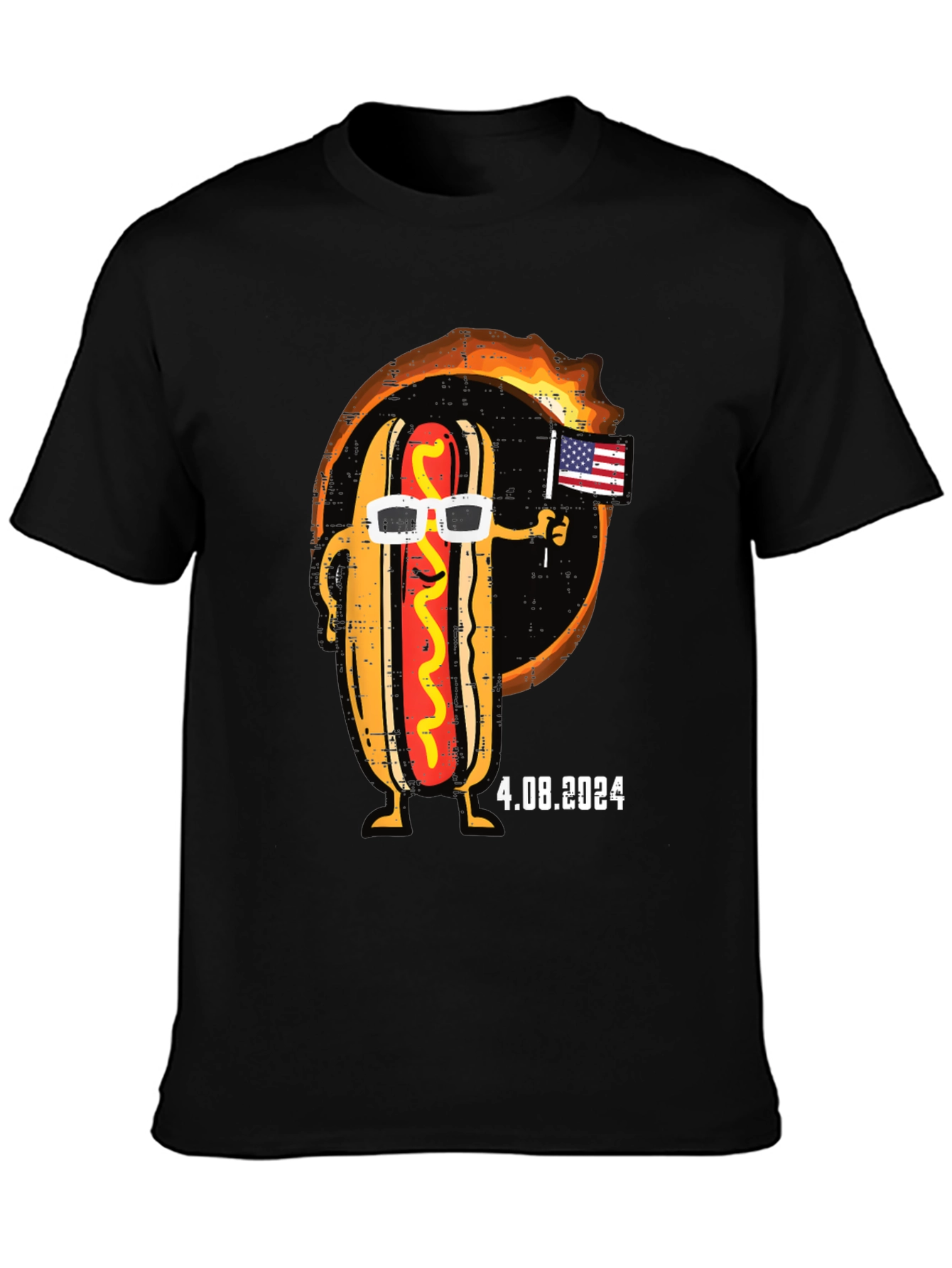 Black Cool Hot Dog T-Shirt - American Flag & Sunglasses view 3
