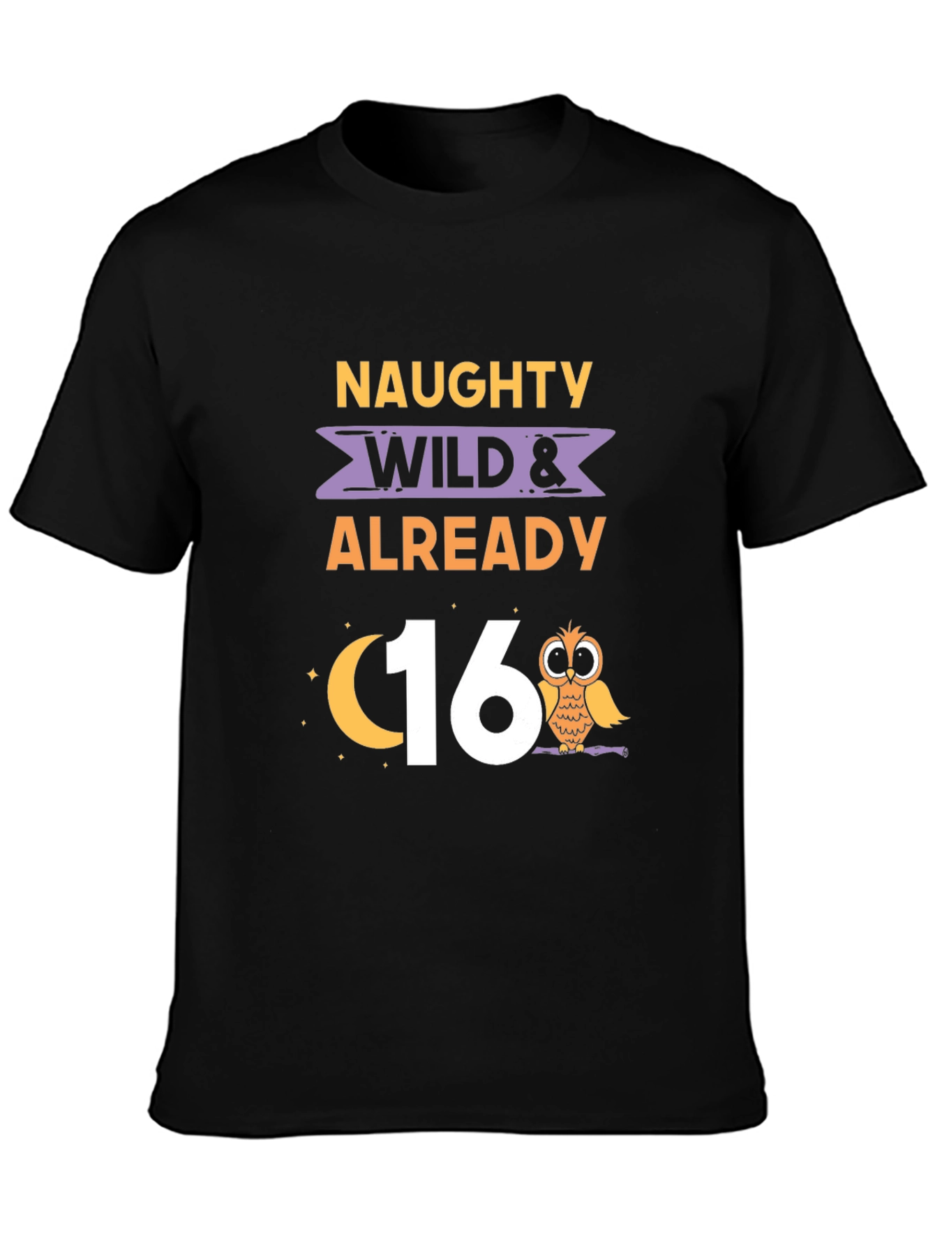 Black Naughty Wild & Already 16th Birthday Owl Graphic Tee view 3