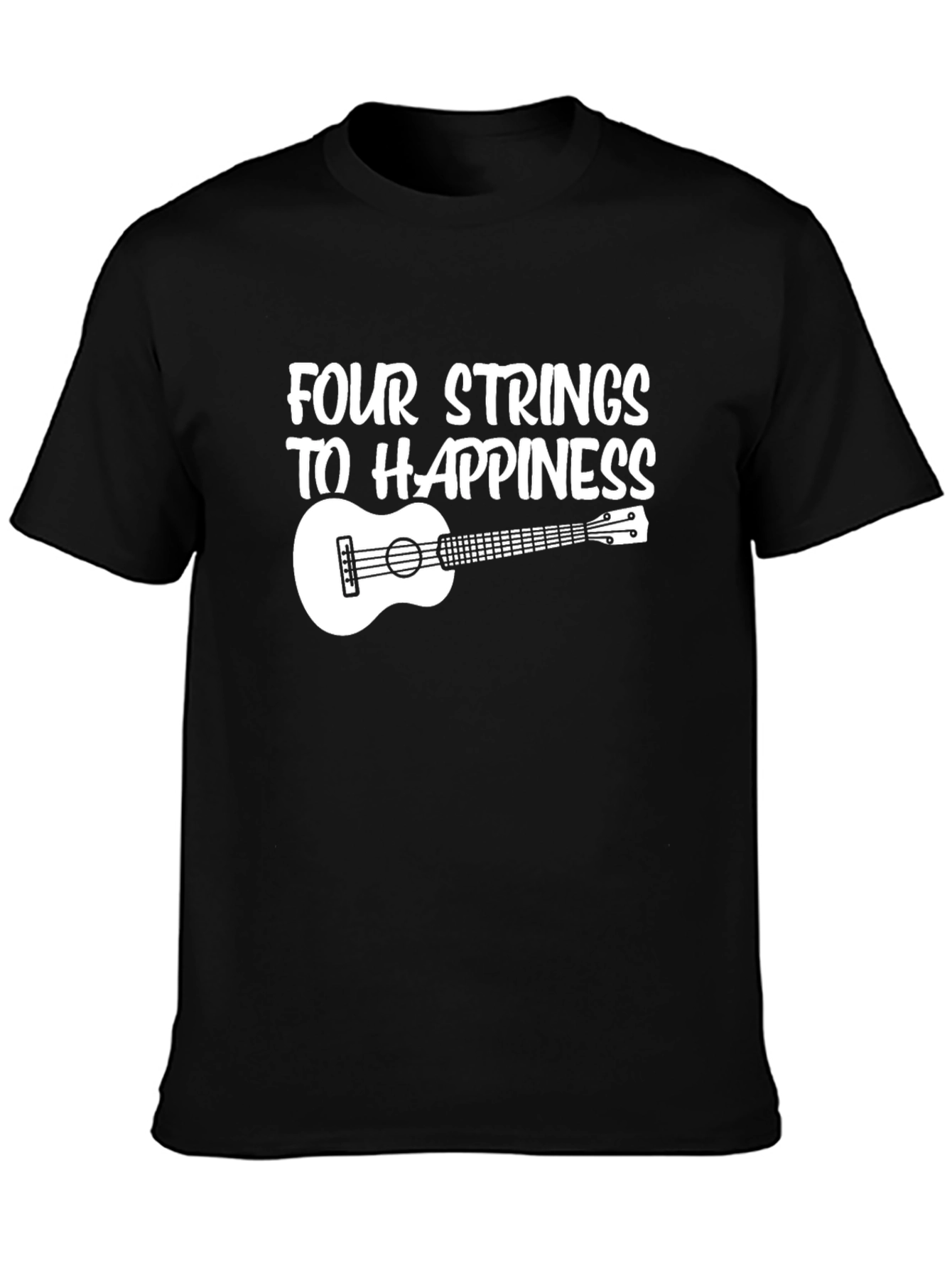 Black Four Strings to Happiness Ukulele T-Shirt view 3