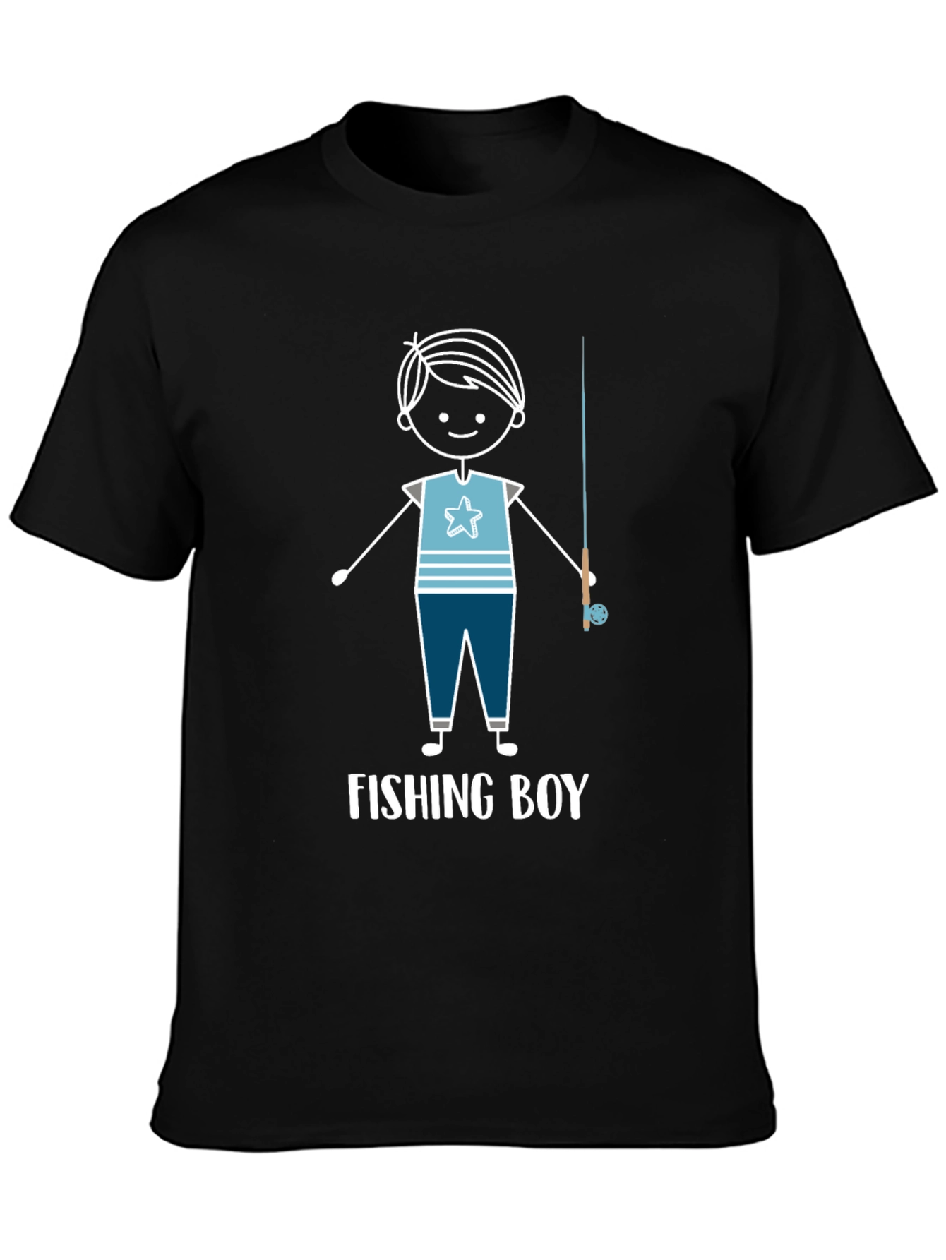 Black Fishing Boy Graphic Tee - Cool Fisherman Shirt view 3