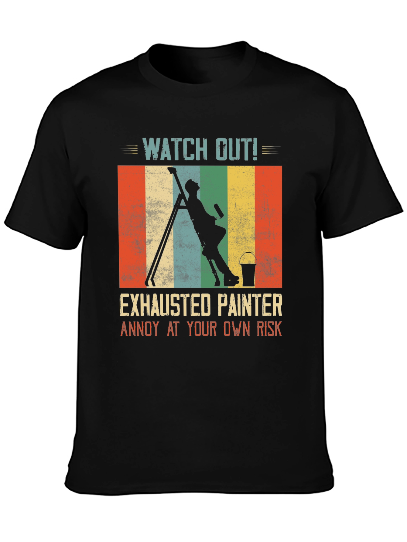 Black Exhausted Painter T-Shirt: Funny Painting Crew Apparel view 3