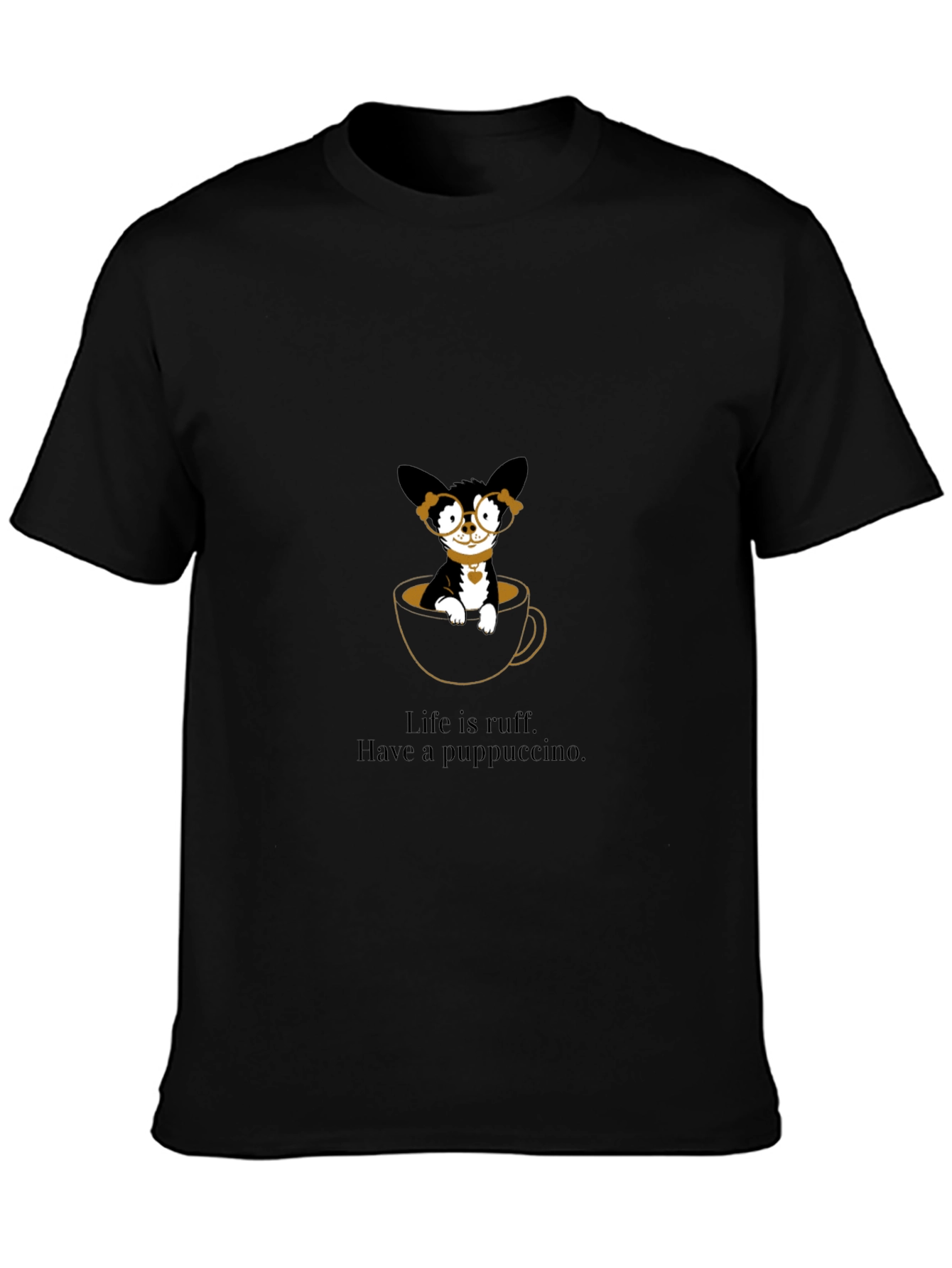 Black Puppuccino T-Shirt: Cute Dog in Coffee Cup Tee view 3