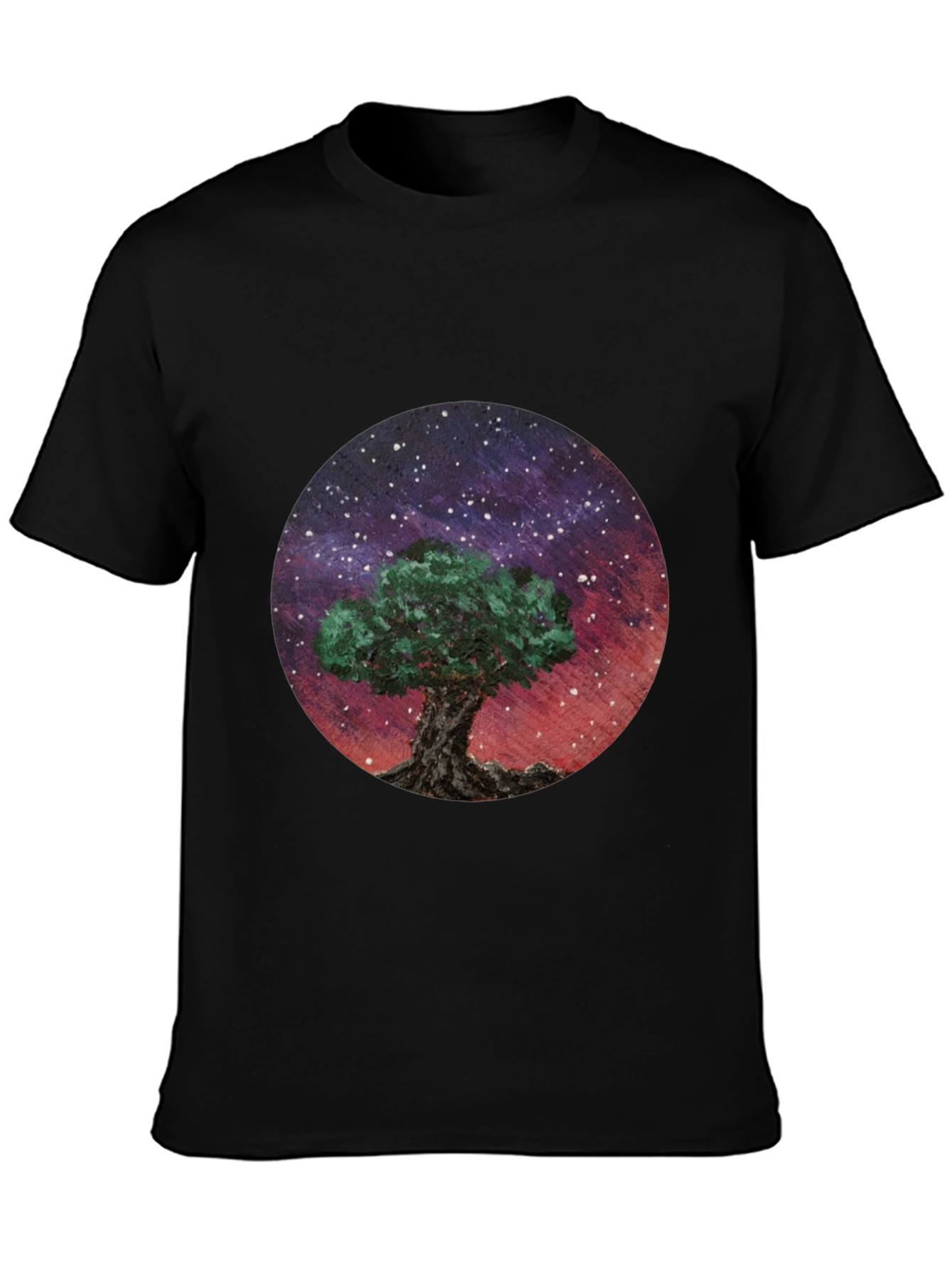 Black Celestial Tree Graphic Tee - Black Cotton Blend view 3