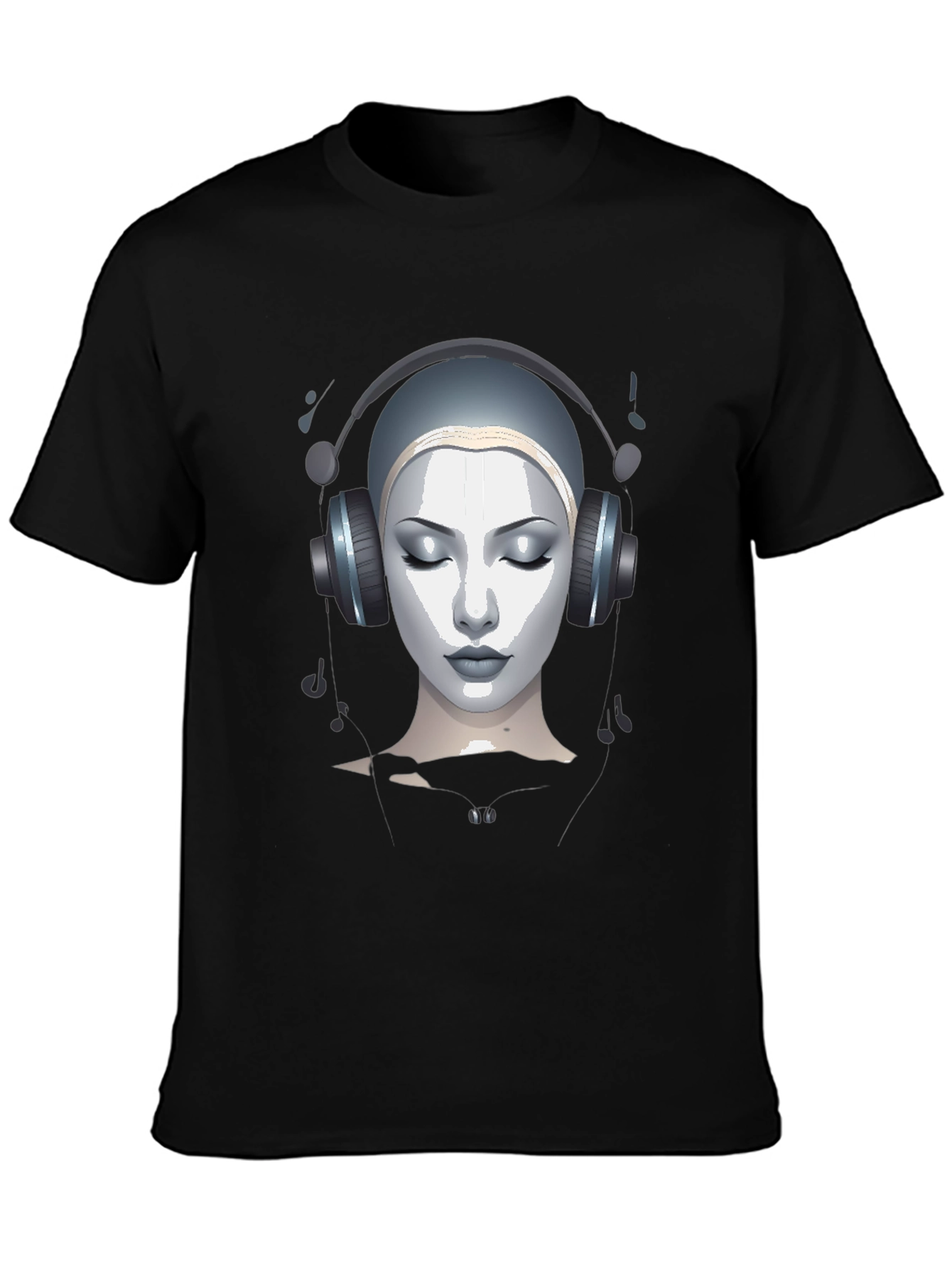 Black Abstract Woman with Headphones Graphic Tee view 3